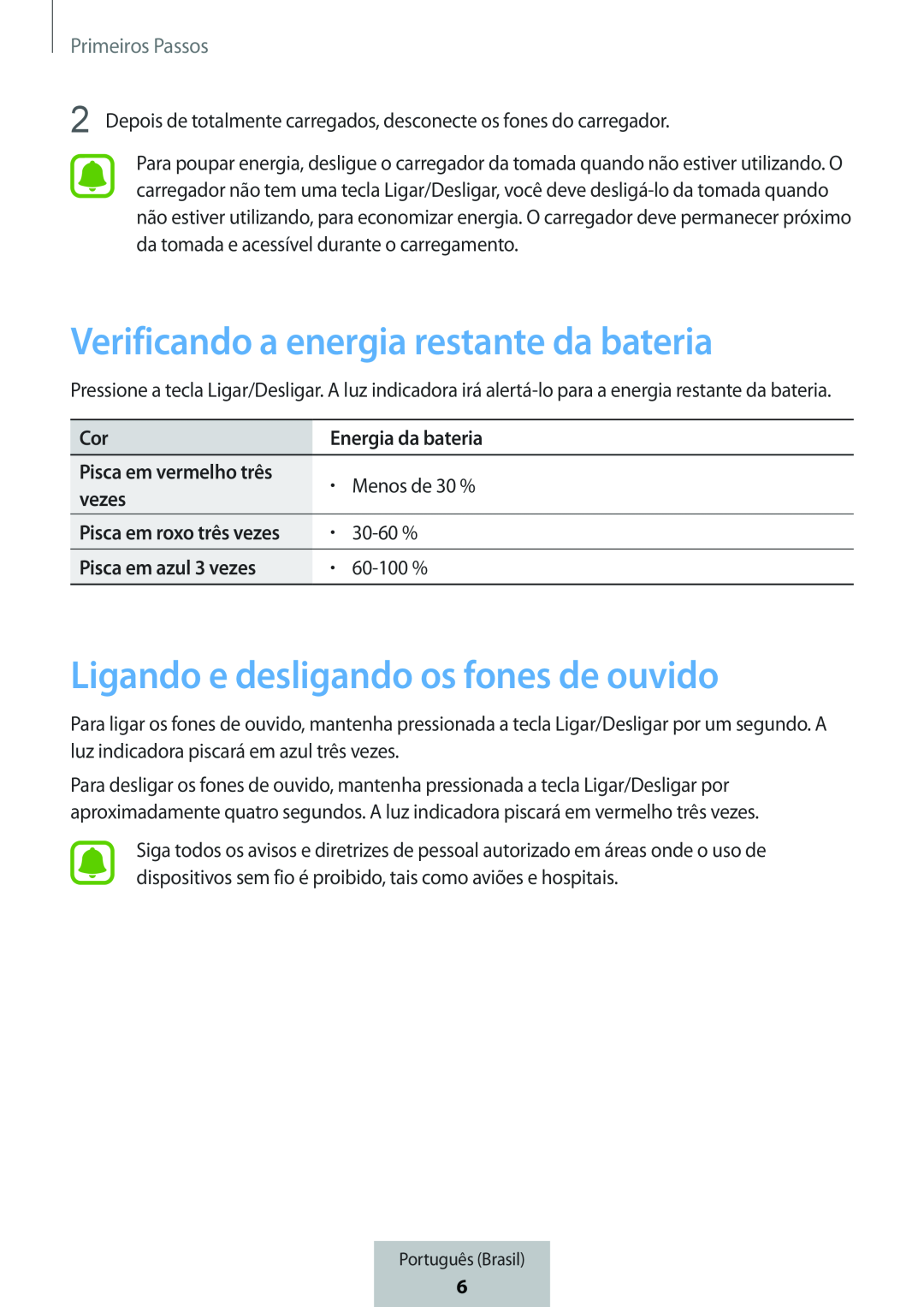 Verificando a energia restante da bateria Ligando e desligando os fones de ouvido