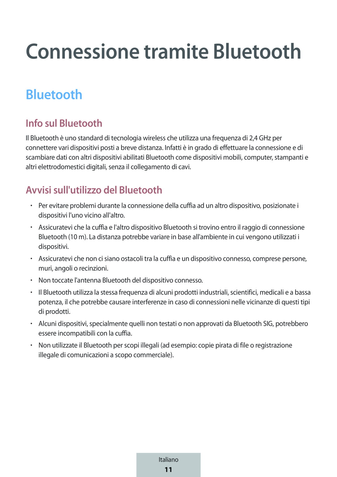 Connessione tramite Bluetooth Info sul Bluetooth