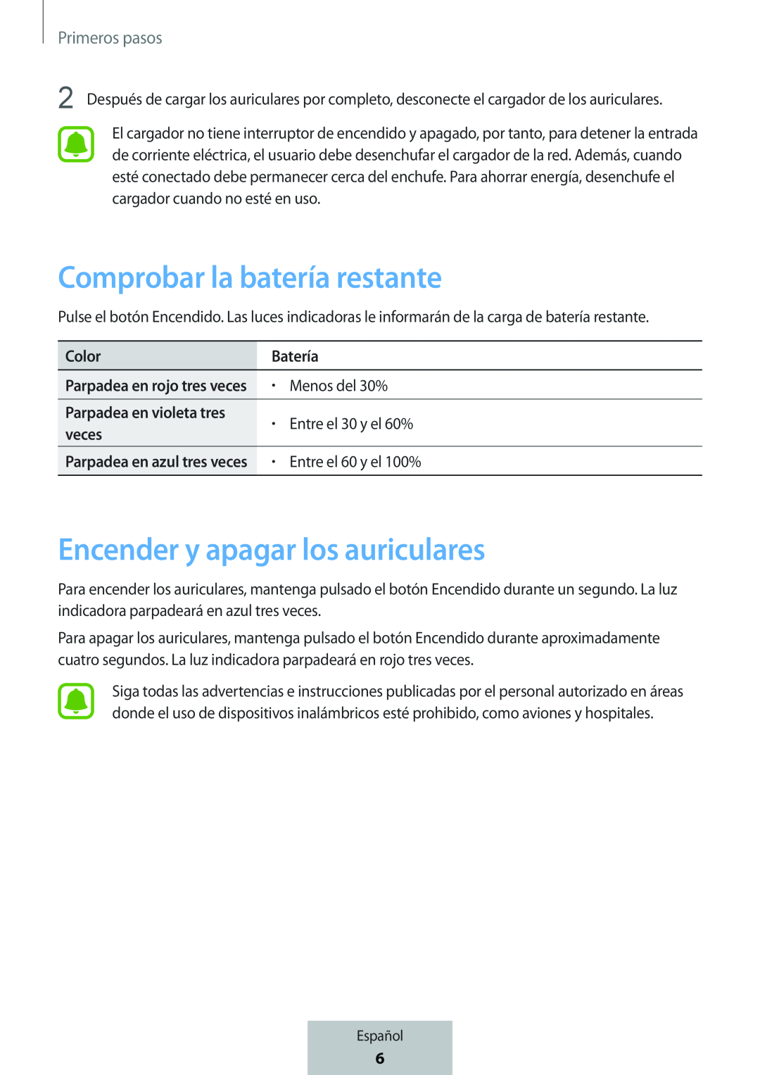 Comprobar la batería restante Encender y apagar los auriculares