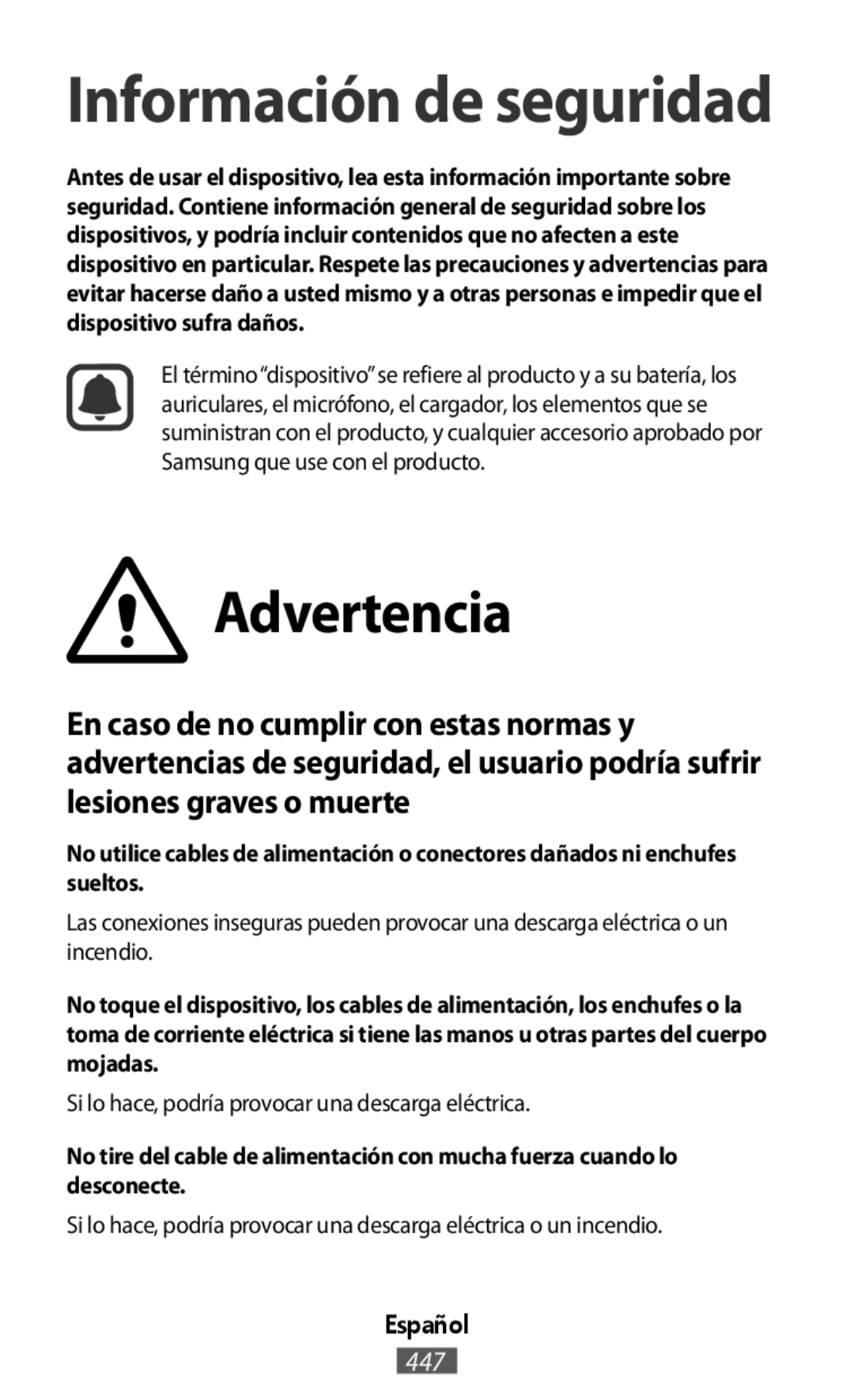 Advertencia Información de seguridad