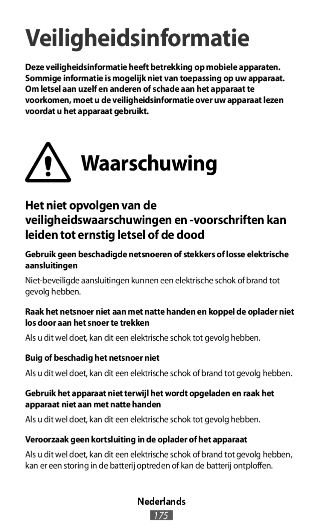 Waarschuwing Veiligheidsinformatie