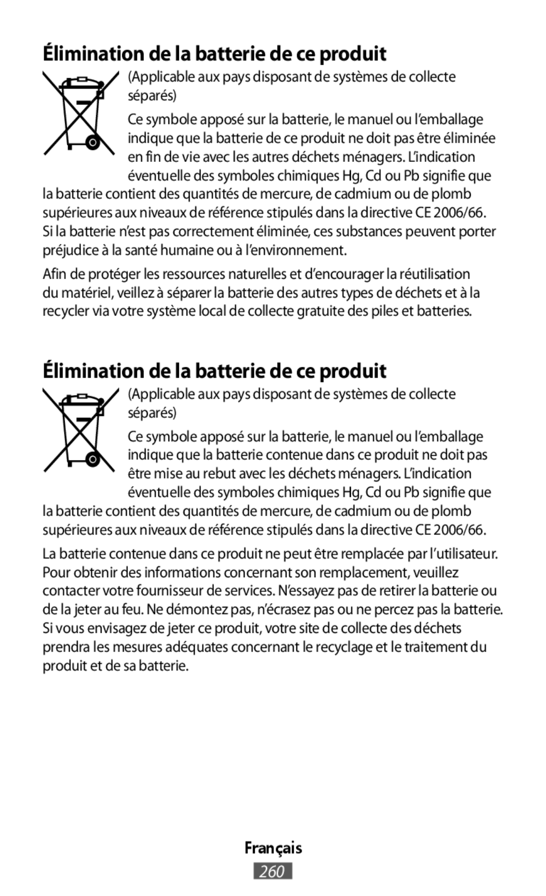 Élimination de la batterie de ce produit