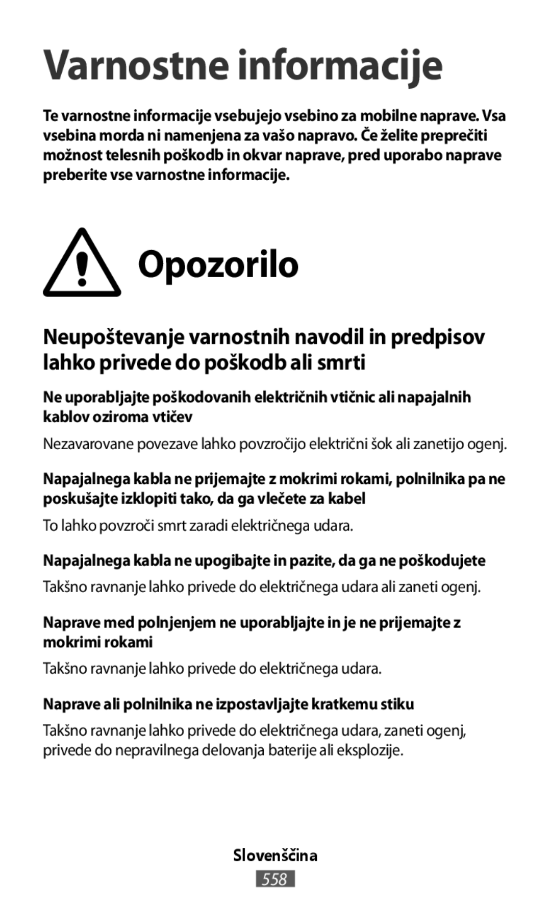 Opozorilo Varnostne informacije