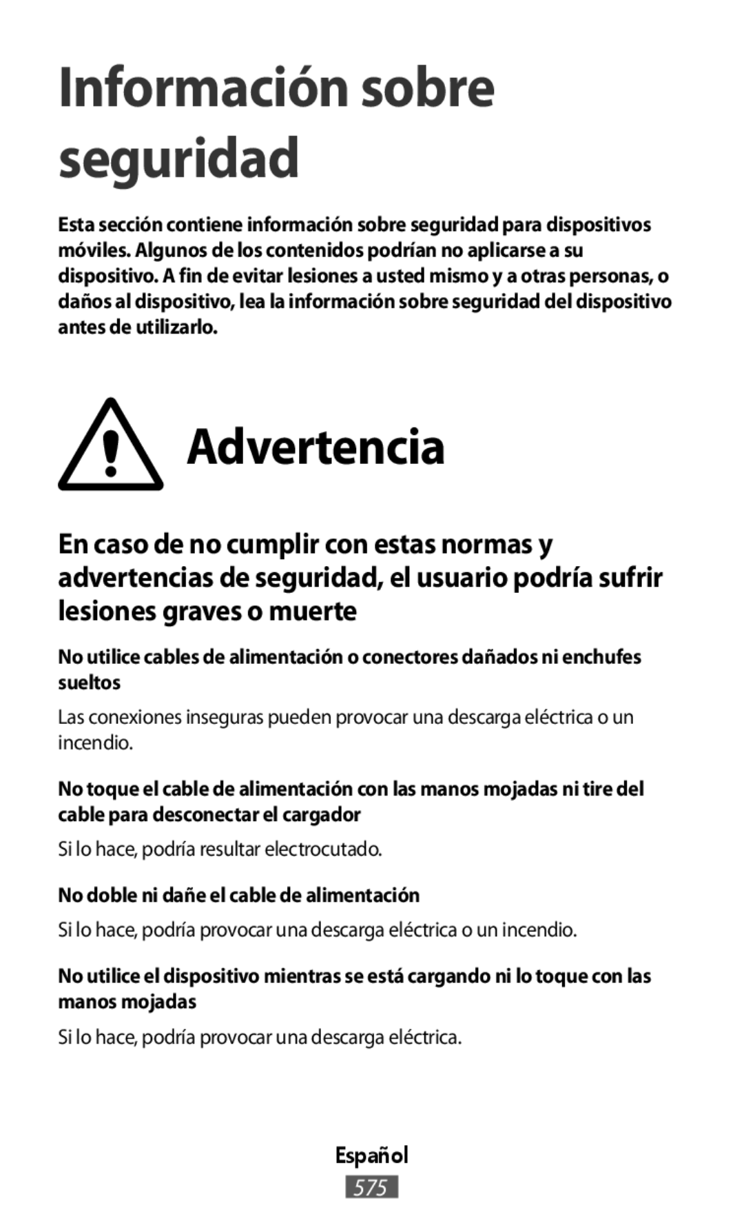 Advertencia Información sobre seguridad