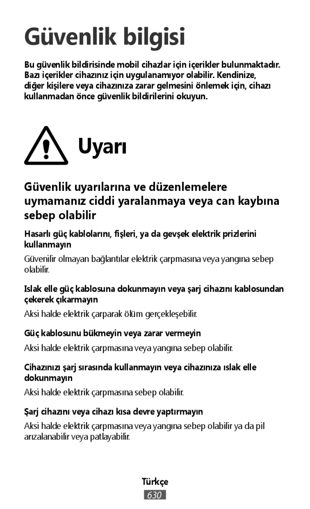 Uyarı Güvenlik bilgisi