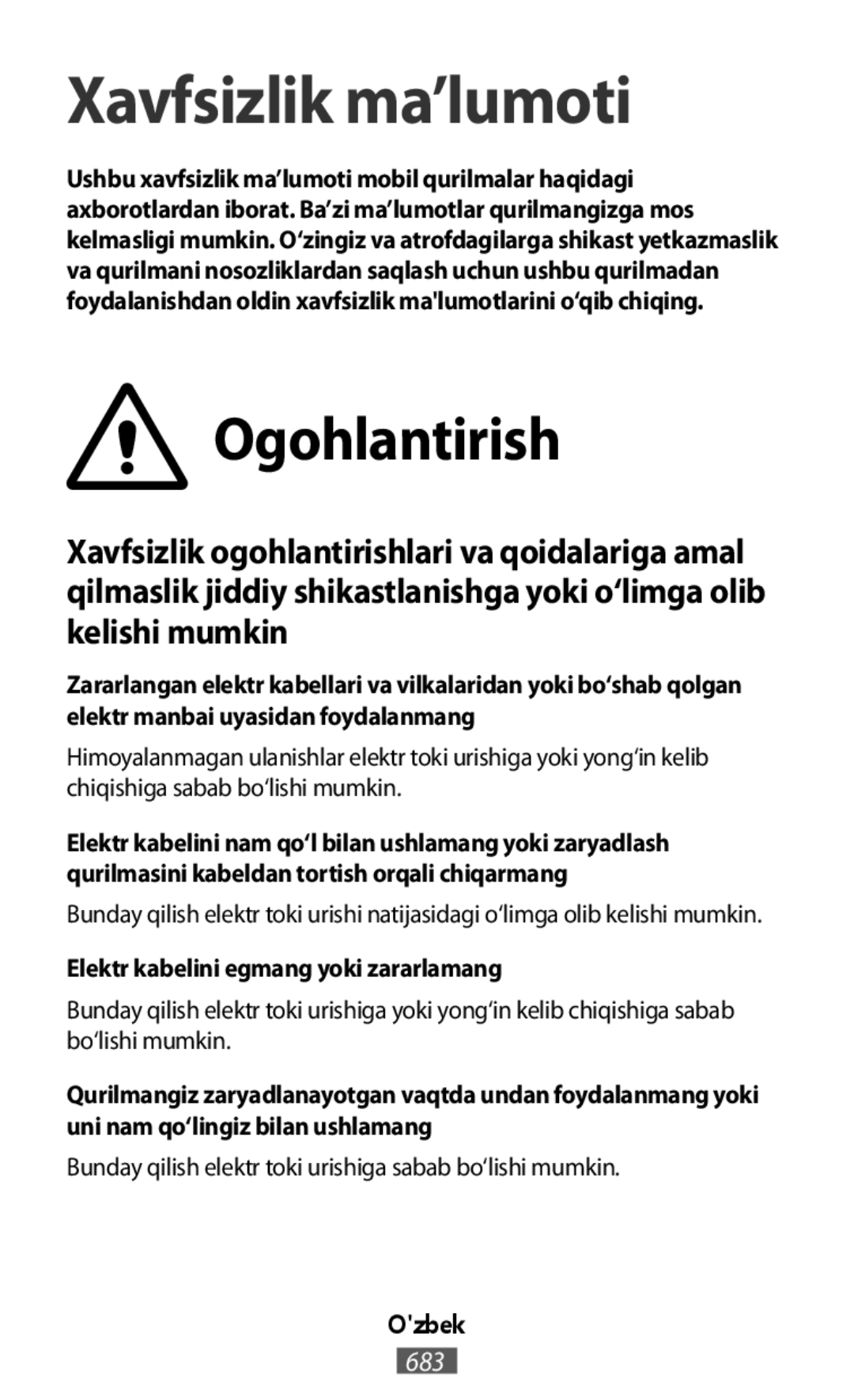 Ogohlantirish Xavfsizlik ma’lumoti