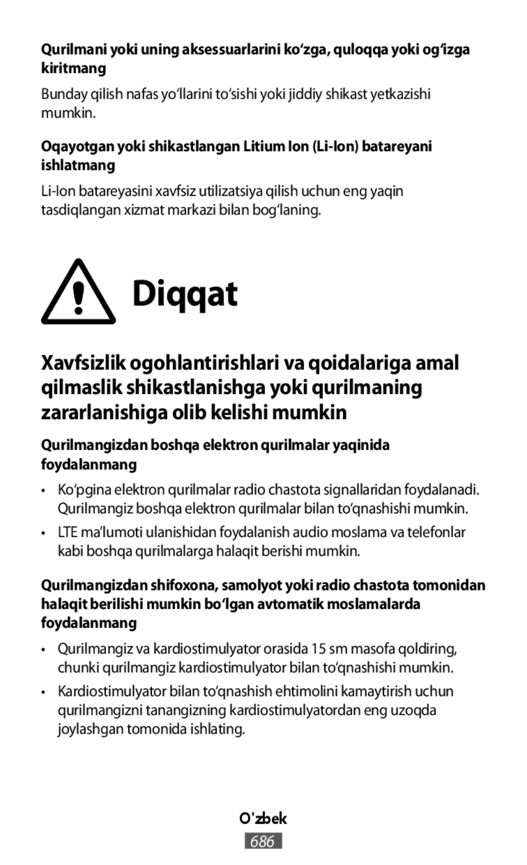 Qurilmani yoki uning aksessuarlarini ko‘zga, quloqqa yoki og‘izga kiritmang On-Ear Headphones Level On Wireless Headphones