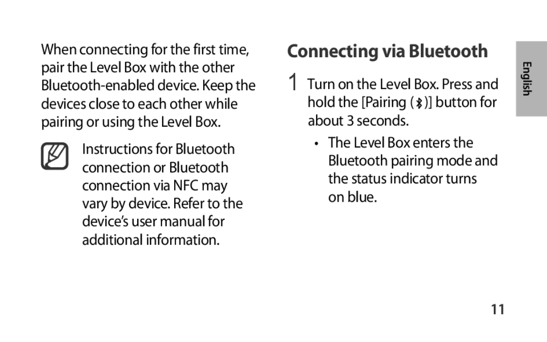 Connecting via Bluetooth Box Level Box