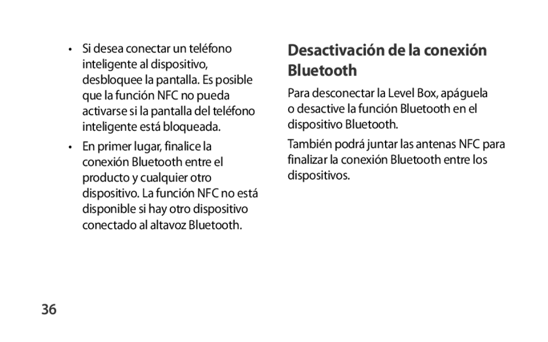 Desactivación de la conexión Bluetooth Box Level Box