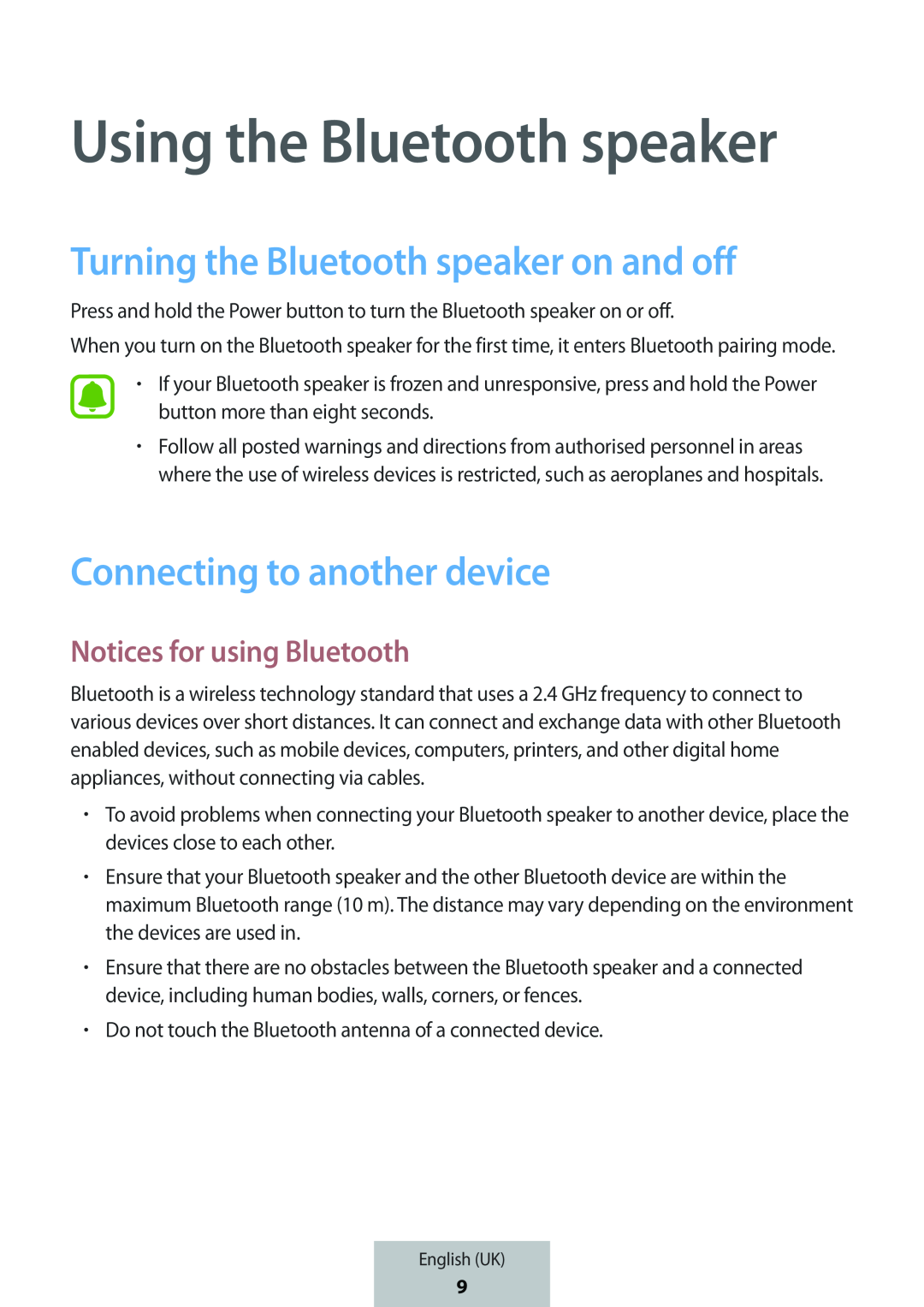 Turning the Bluetooth speaker on and off Box Level Box Slim