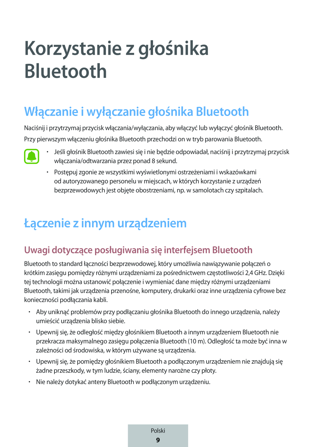 Włączanie i wyłączanie głośnika Bluetooth Łączenie z innym urządzeniem