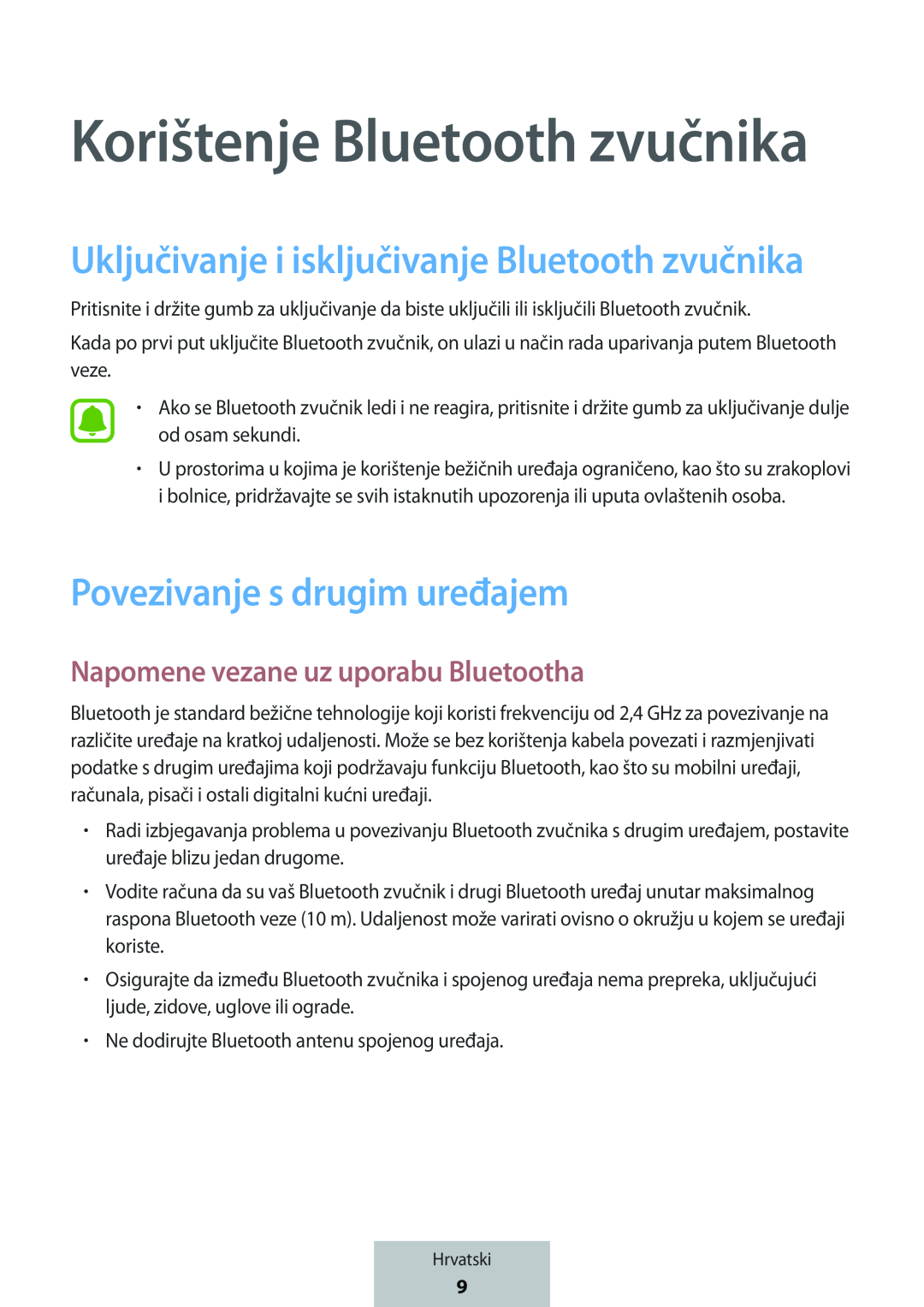 Uključivanje i isključivanje Bluetooth zvučnika Povezivanje s drugim uređajem