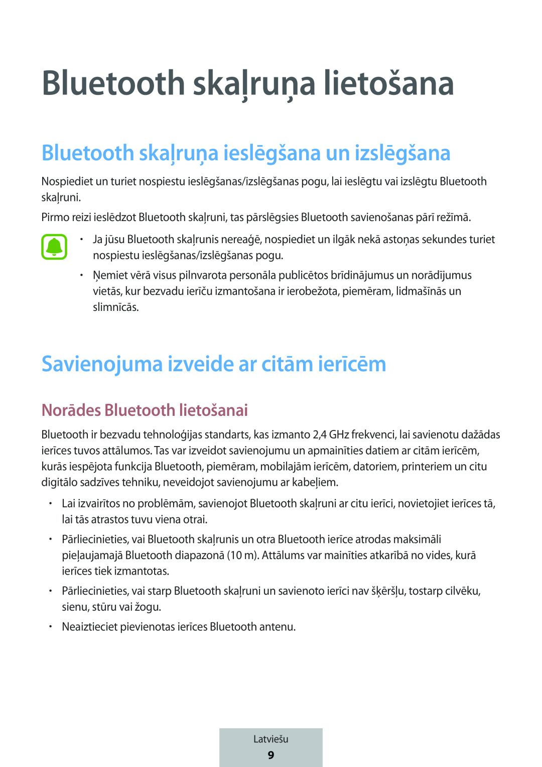 Bluetooth skaļruņa ieslēgšana un izslēgšana Savienojuma izveide ar citām ierīcēm