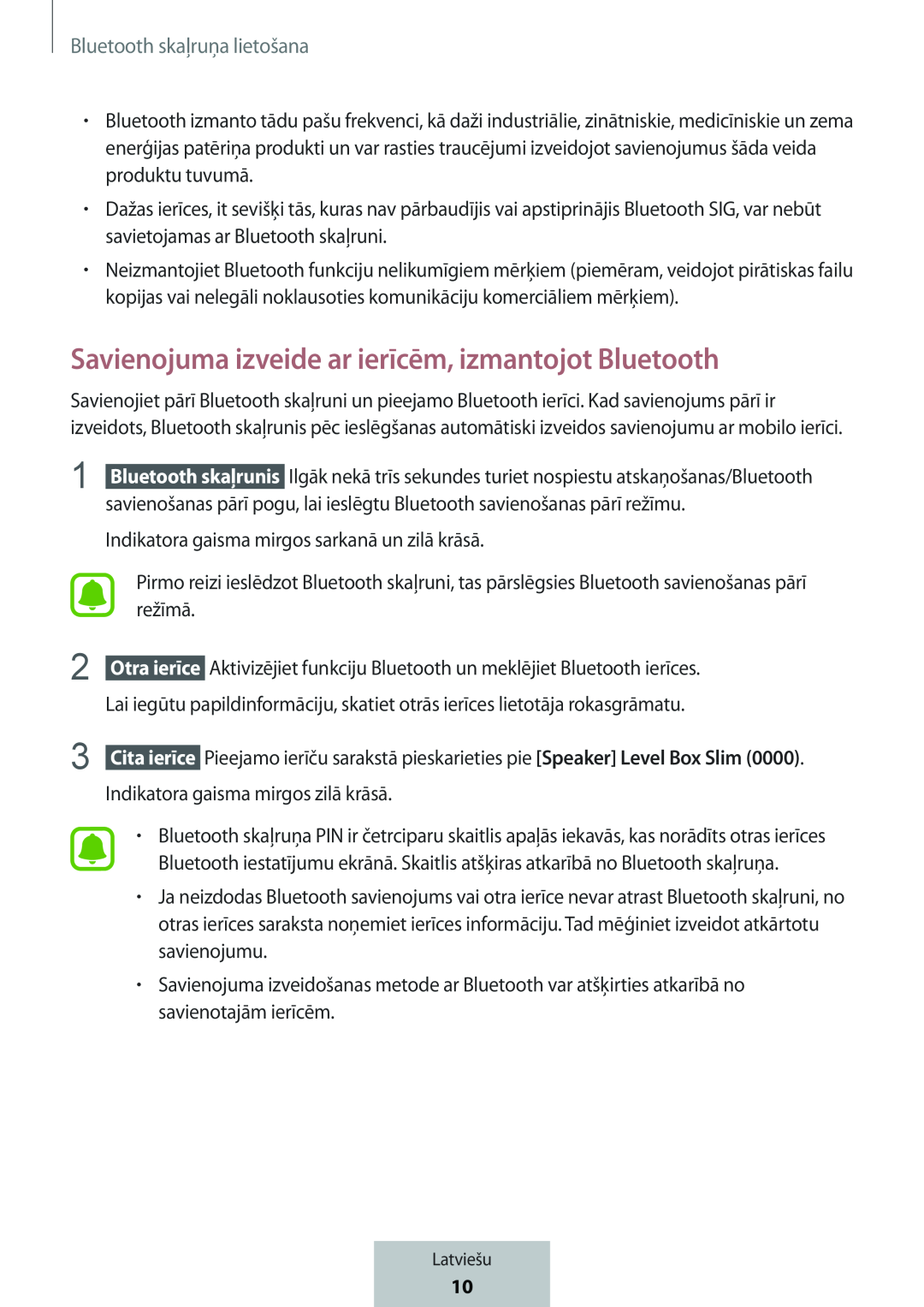 Savienojuma izveide ar ierīcēm, izmantojot Bluetooth Box Level Box Slim