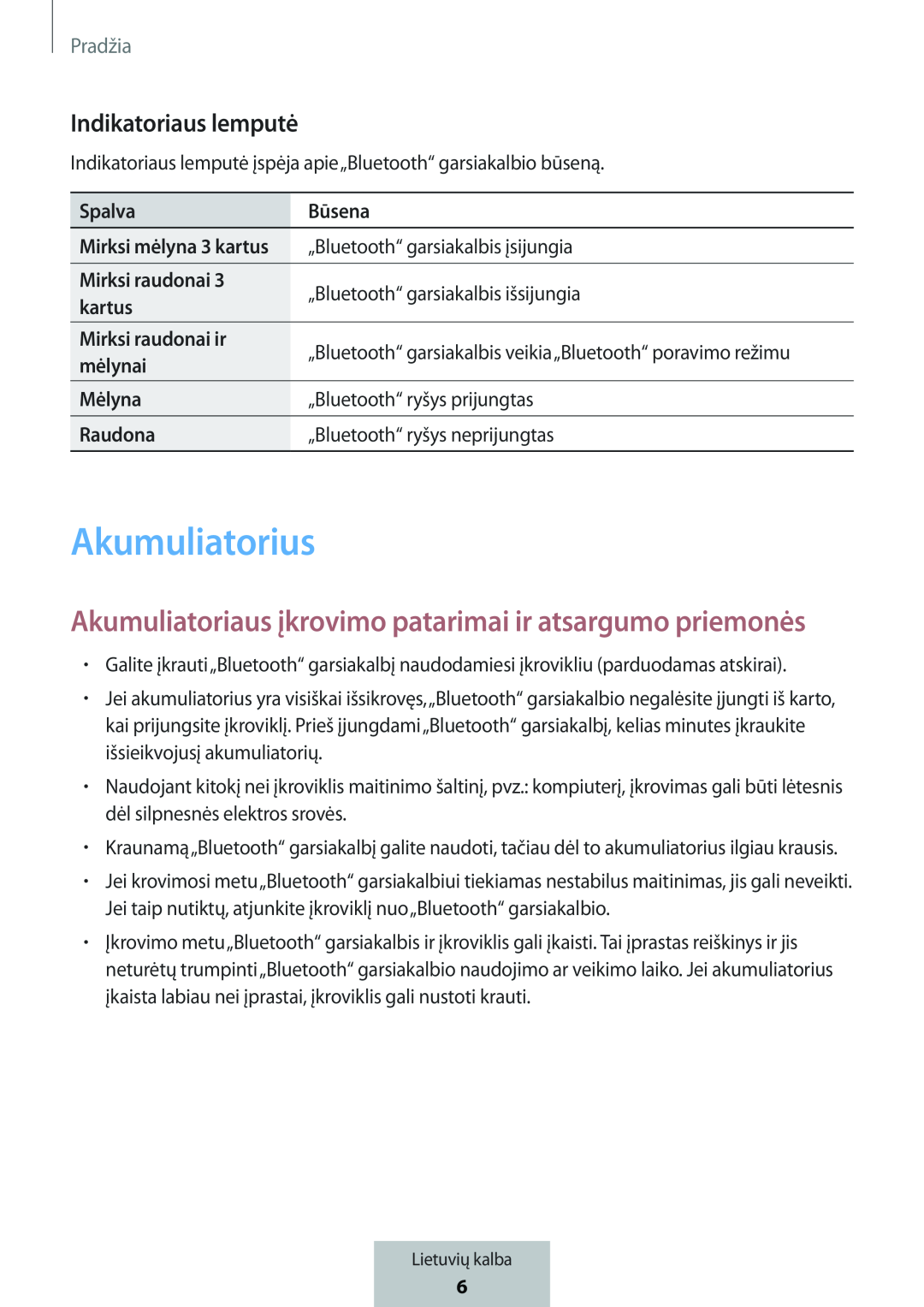 Akumuliatorius Indikatoriaus lemputė