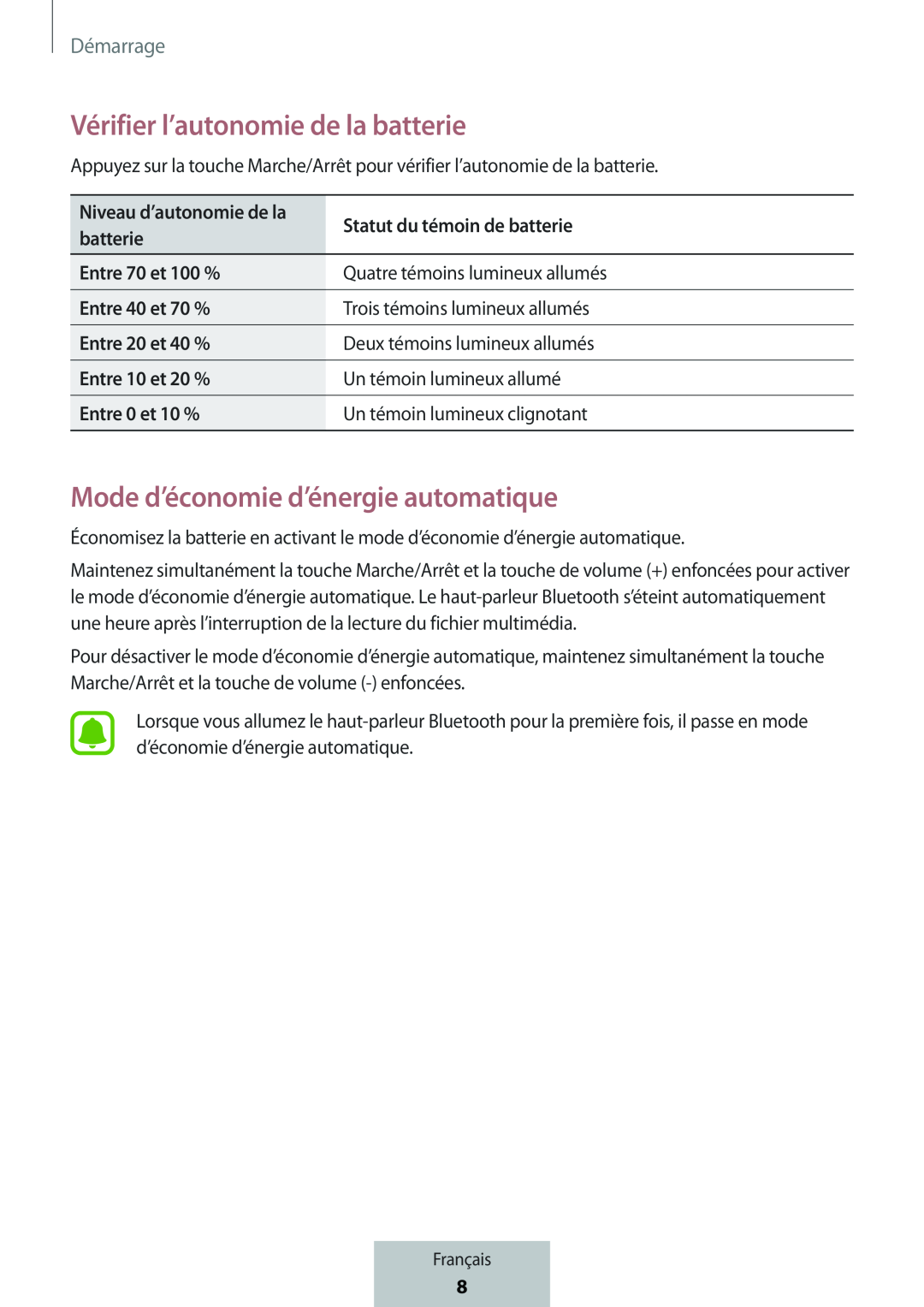 Vérifier l’autonomie de la batterie Box Level Box Slim