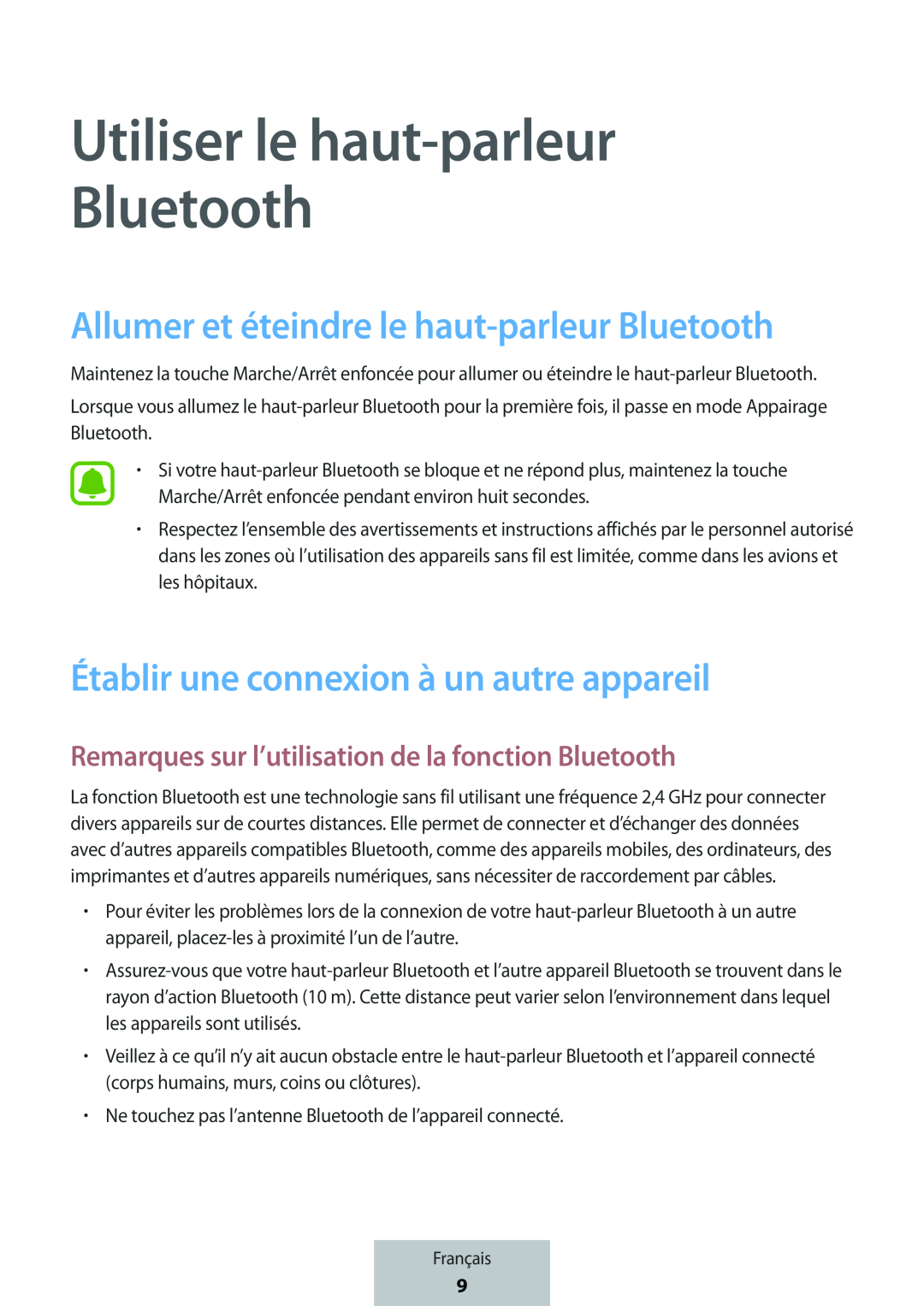 Allumer et éteindre le haut-parleurBluetooth Établir une connexion à un autre appareil