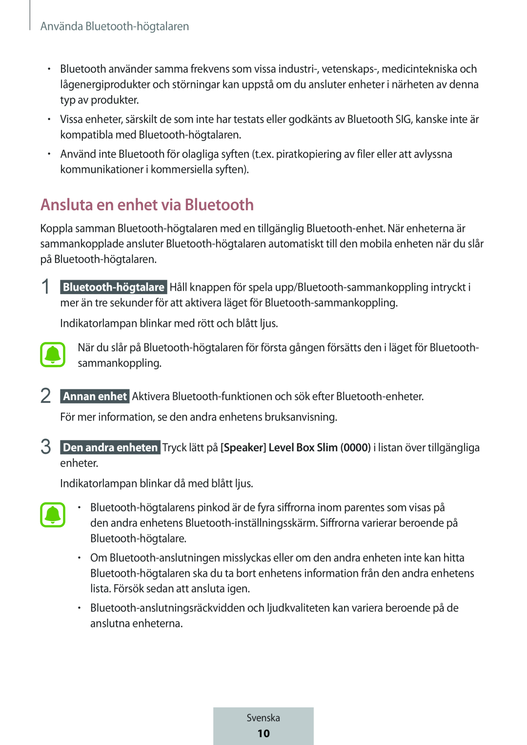 Ansluta en enhet via Bluetooth Box Level Box Slim