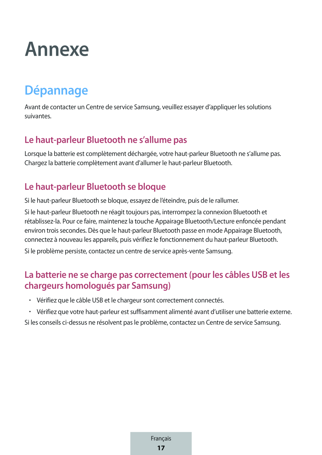 Dépannage Le haut-parleurBluetooth ne s’allume pas