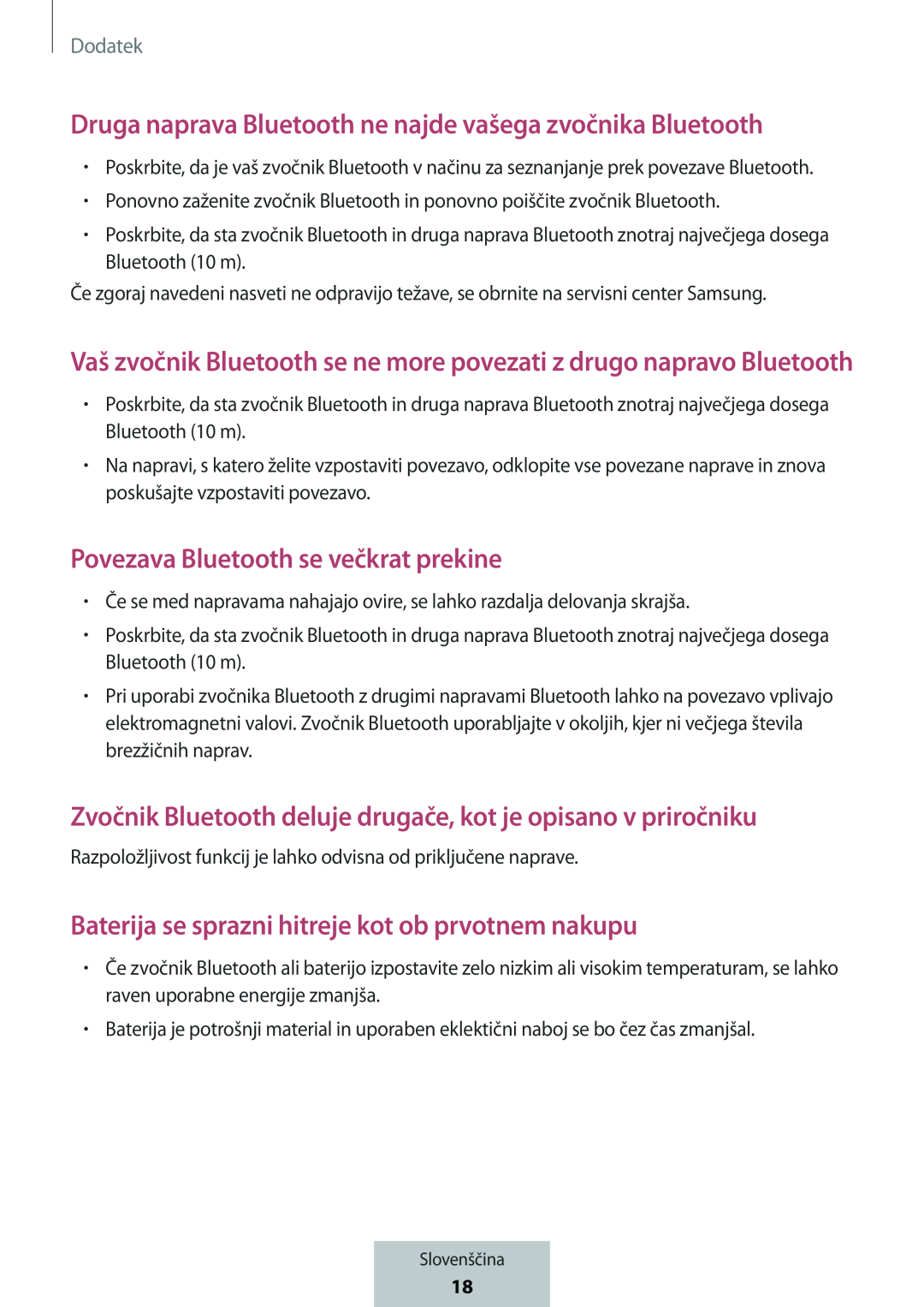 Vaš zvočnik Bluetooth se ne more povezati z drugo napravo Bluetooth Druga naprava Bluetooth ne najde vašega zvočnika Bluetooth