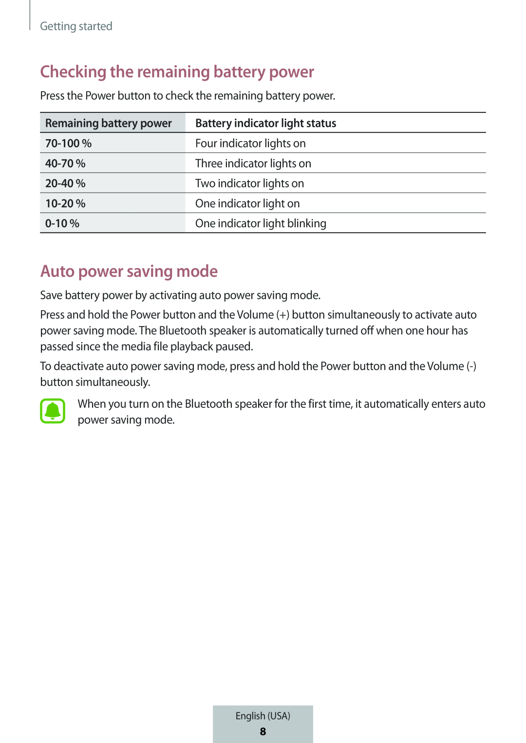 Checking the remaining battery power Auto power saving mode