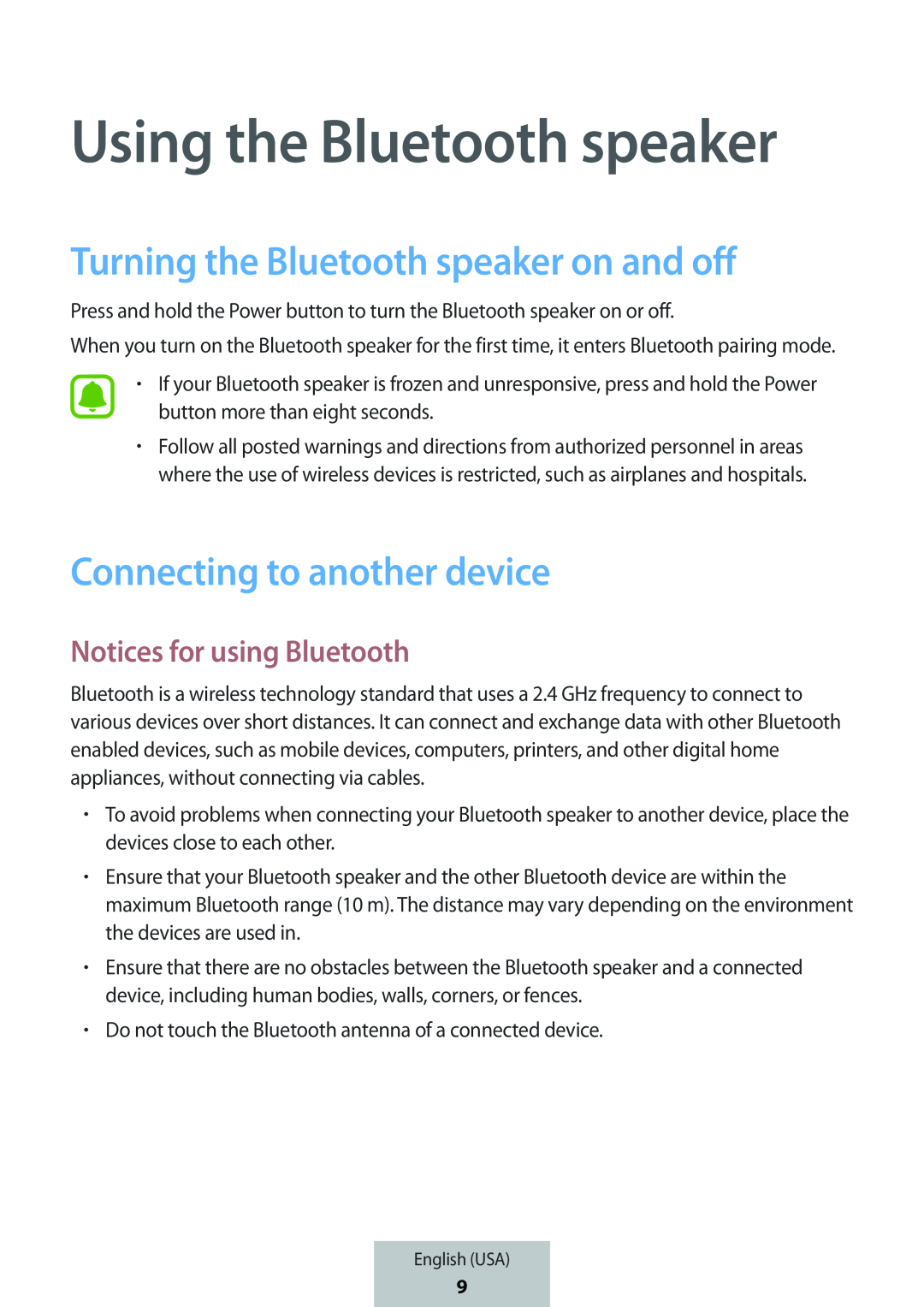 Turning the Bluetooth speaker on and off Box Level Box Slim