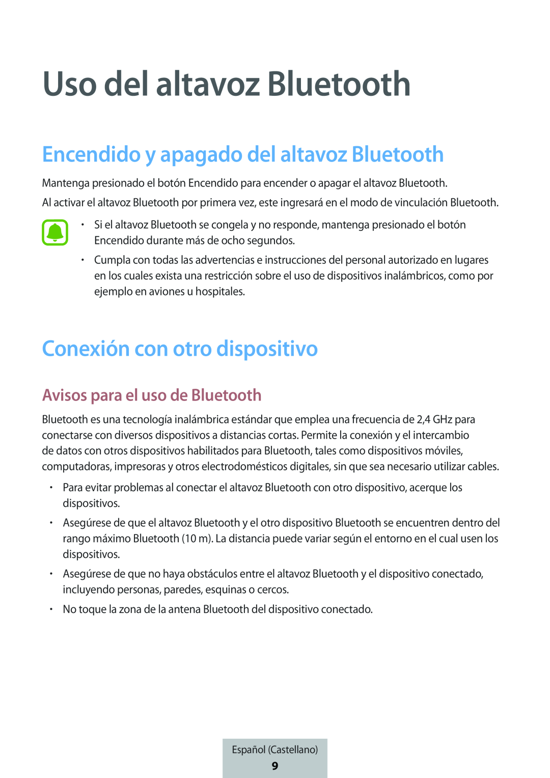 Encendido y apagado del altavoz Bluetooth