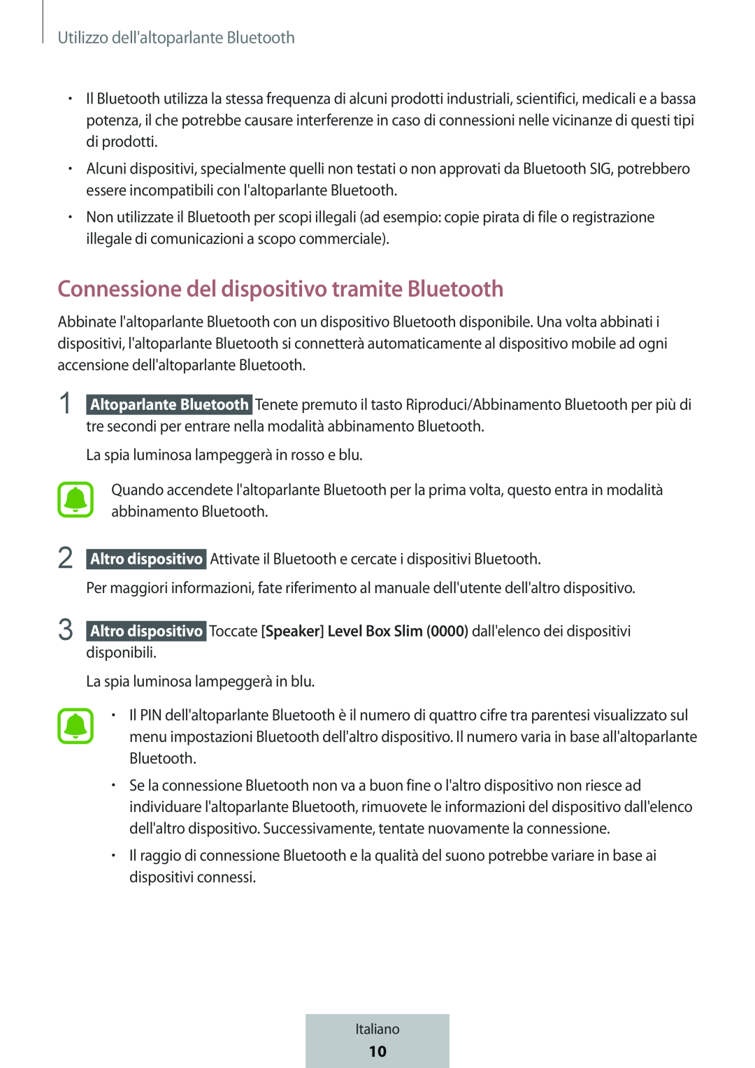 Connessione del dispositivo tramite Bluetooth