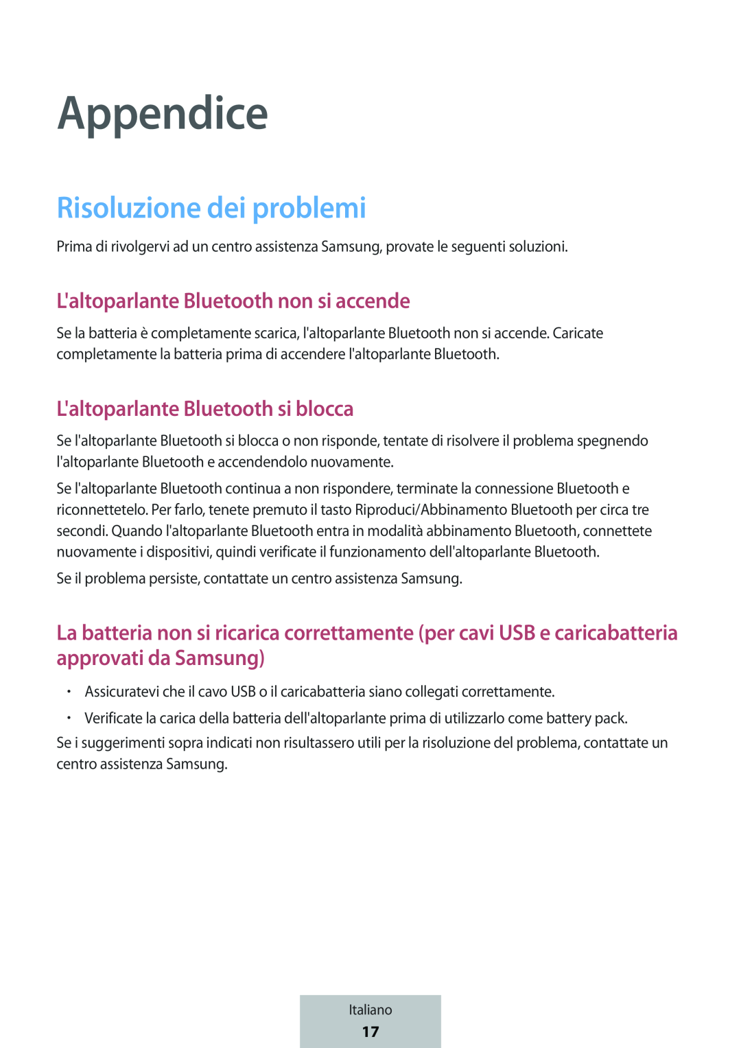 Risoluzione dei problemi Appendice