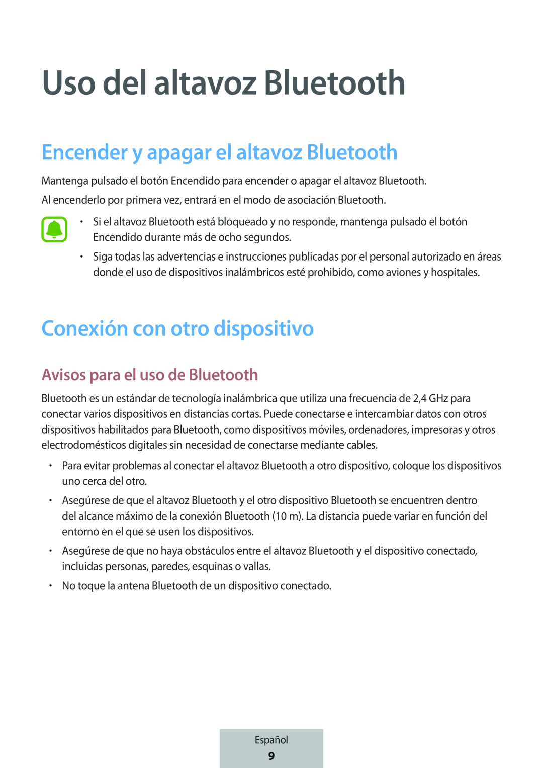 Encender y apagar el altavoz Bluetooth Conexión con otro dispositivo