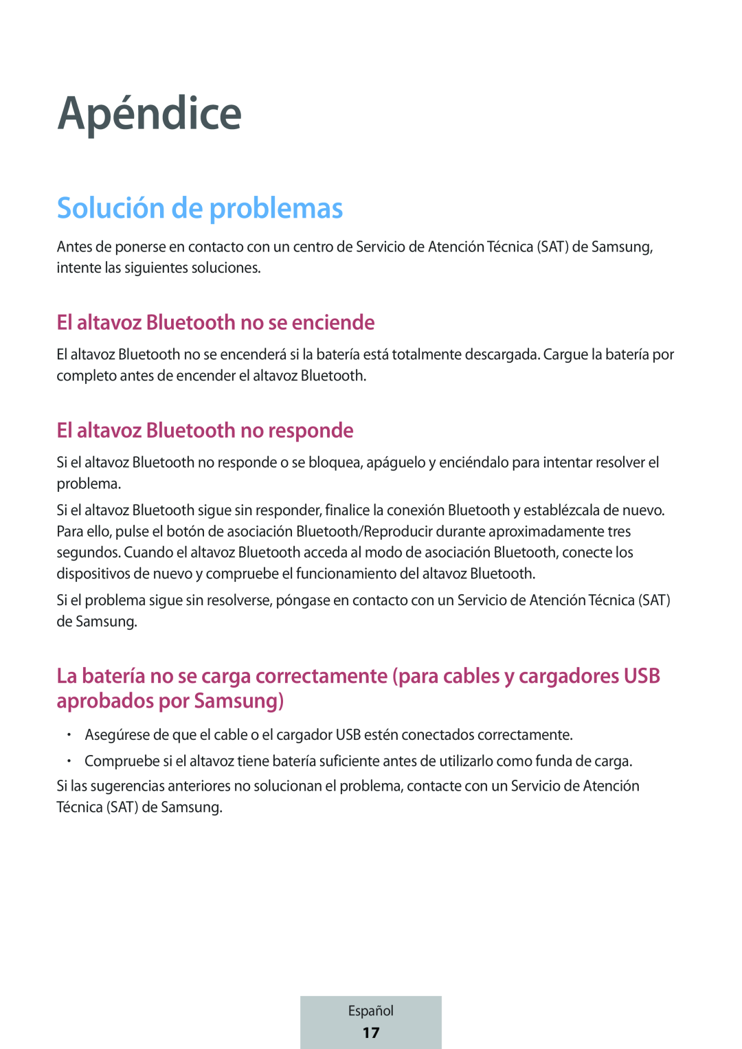 Solución de problemas El altavoz Bluetooth no se enciende