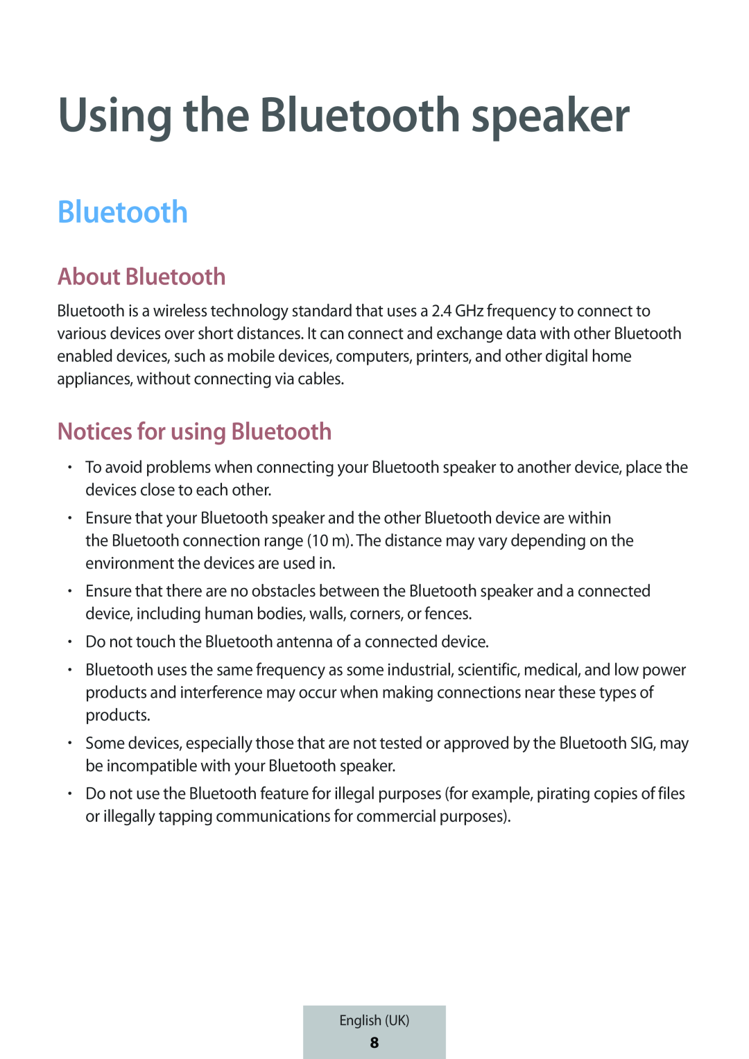 About Bluetooth Notices for using Bluetooth