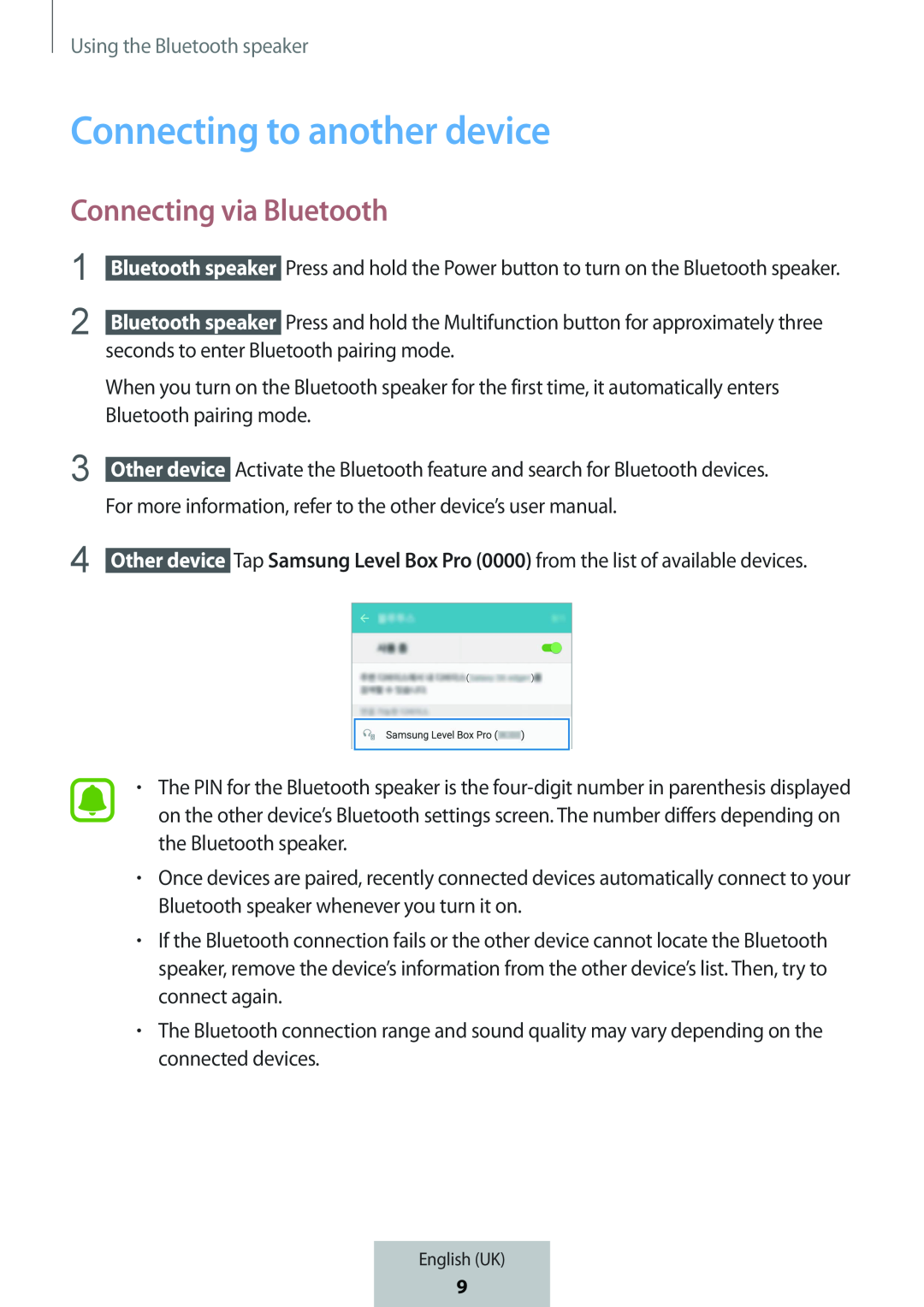 Connecting to another device Connecting via Bluetooth