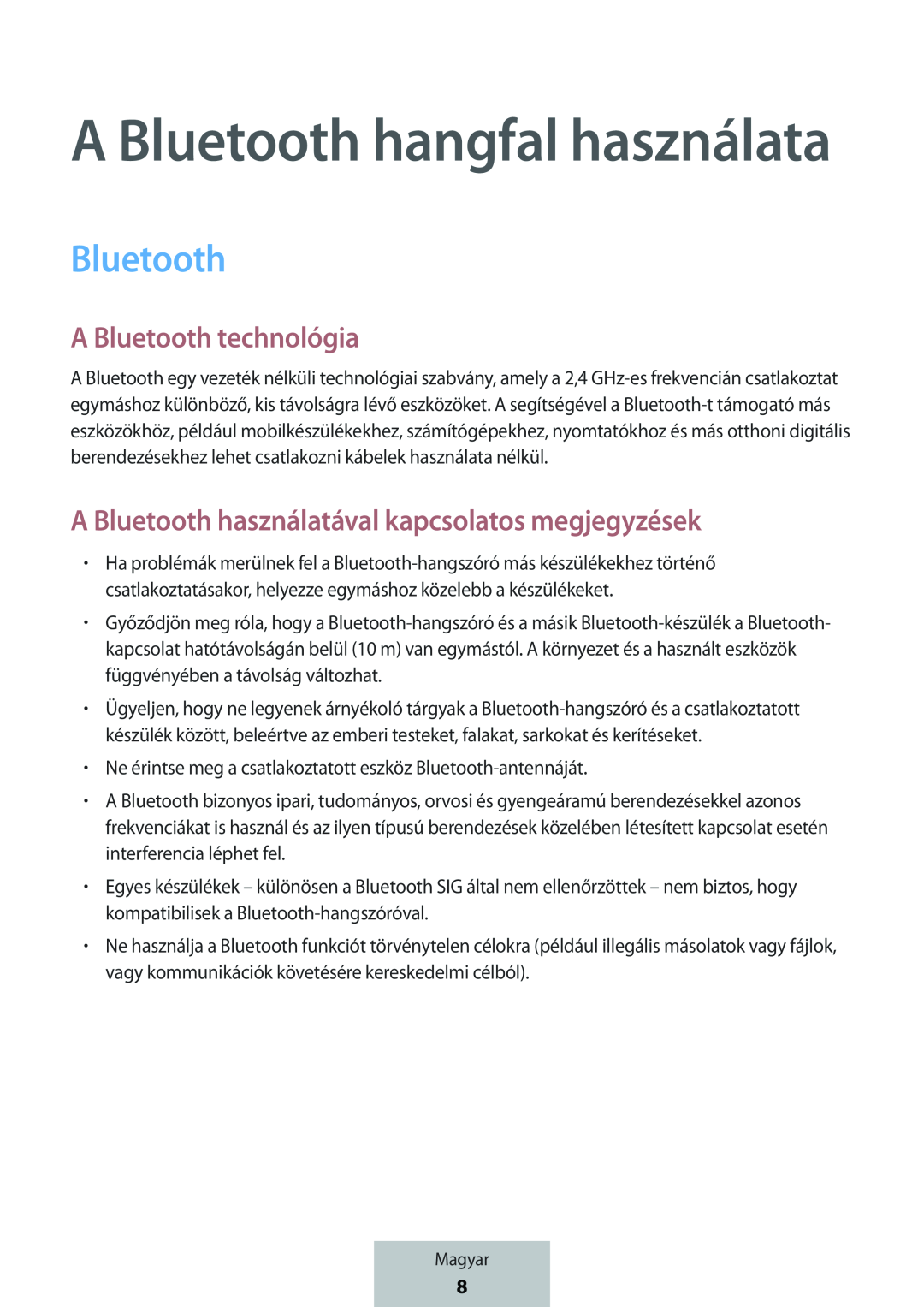 A Bluetooth használatával kapcsolatos megjegyzések Box Level Box PRO