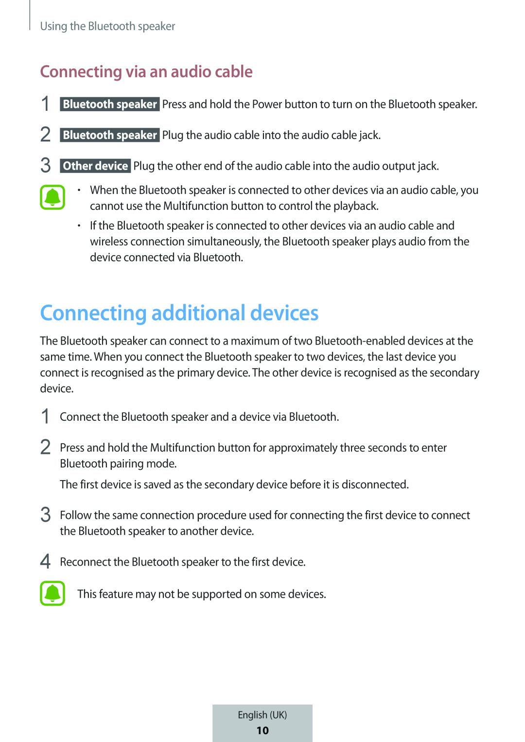 Connecting additional devices Connecting via an audio cable