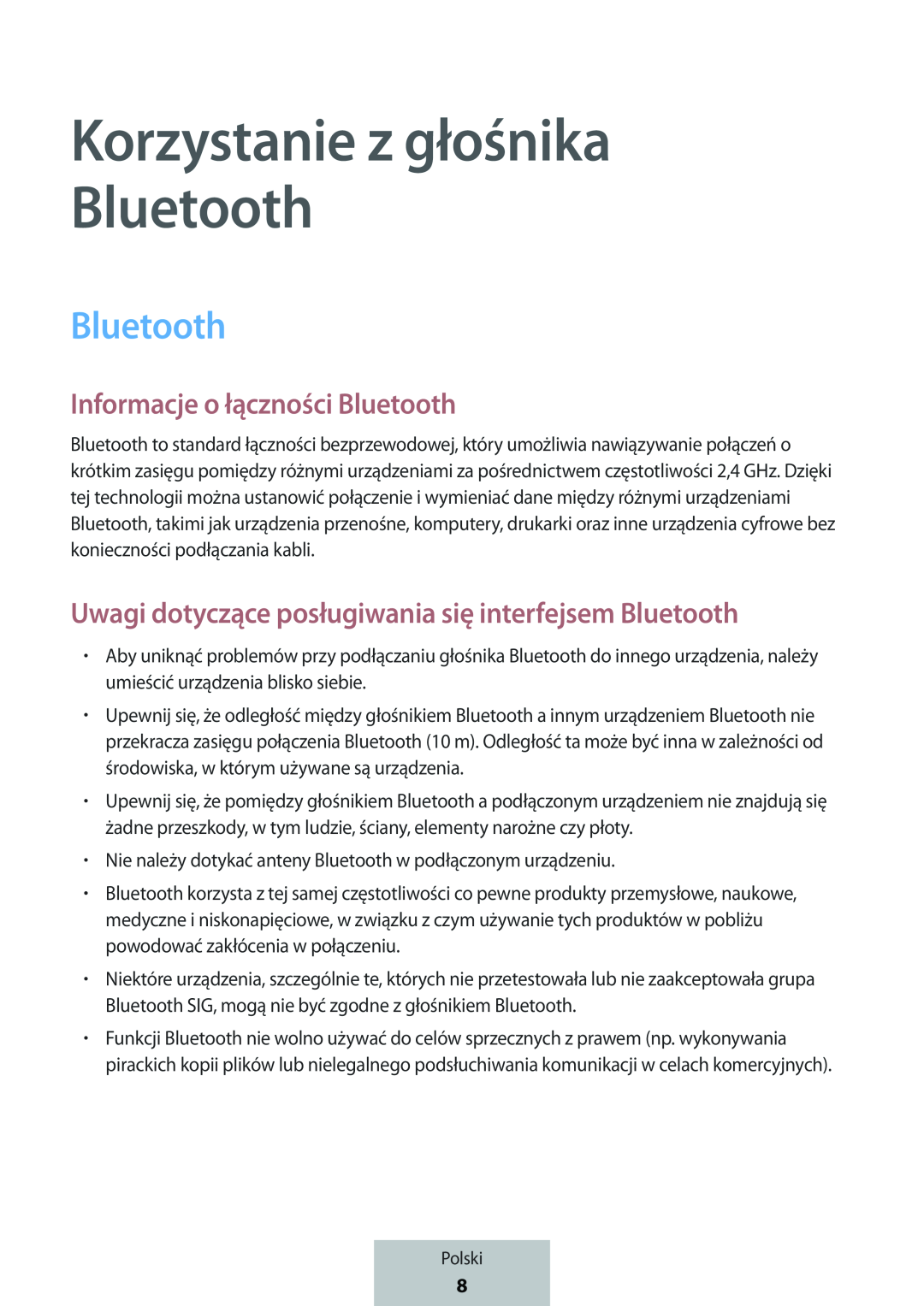 Korzystanie z głośnika Informacje o łączności Bluetooth