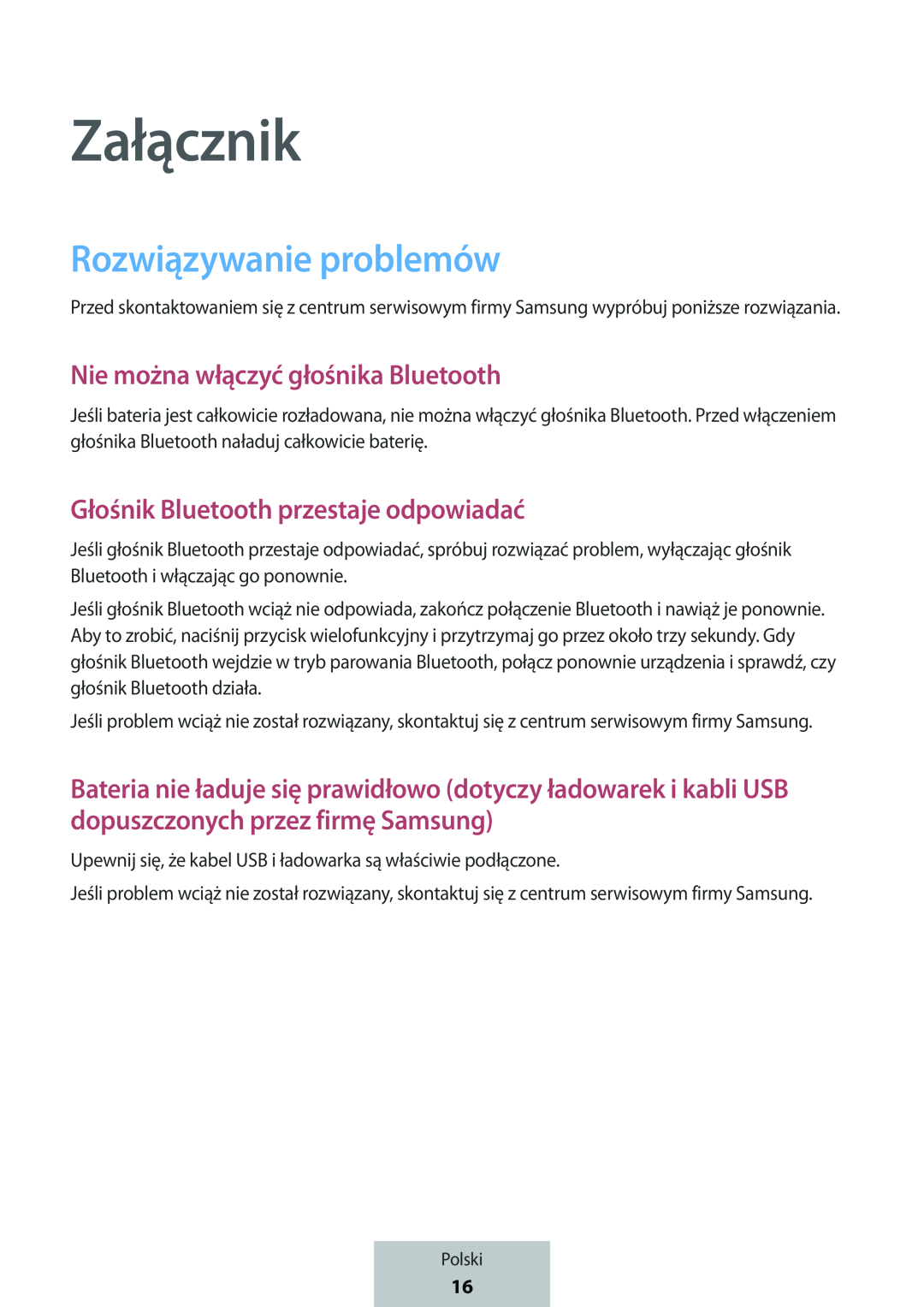 Załącznik Nie można włączyć głośnika Bluetooth