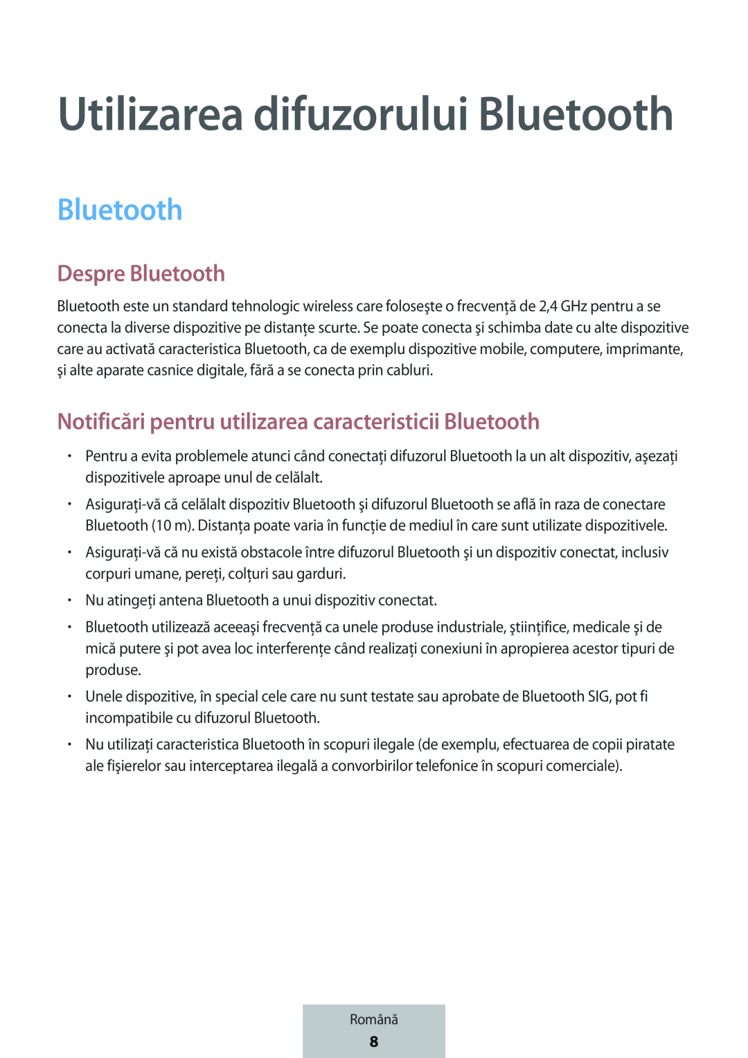 Notificări pentru utilizarea caracteristicii Bluetooth Box Level Box PRO