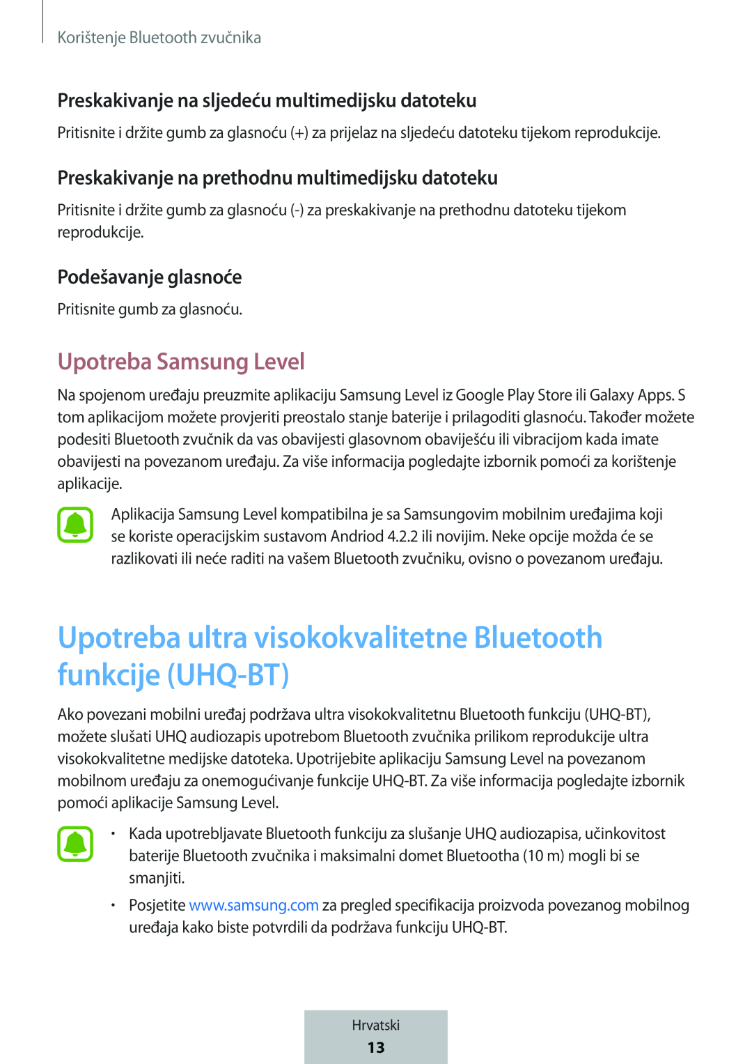 Upotreba ultra visokokvalitetne Bluetooth funkcije (UHQ-BT) Preskakivanje na sljedeću multimedijsku datoteku