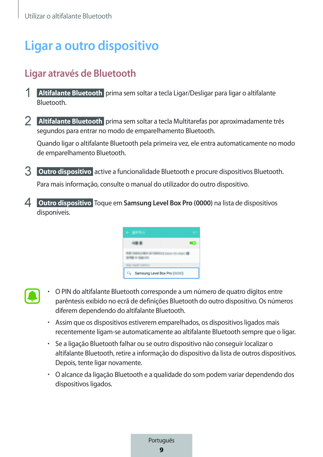 Ligar a outro dispositivo Ligar através de Bluetooth