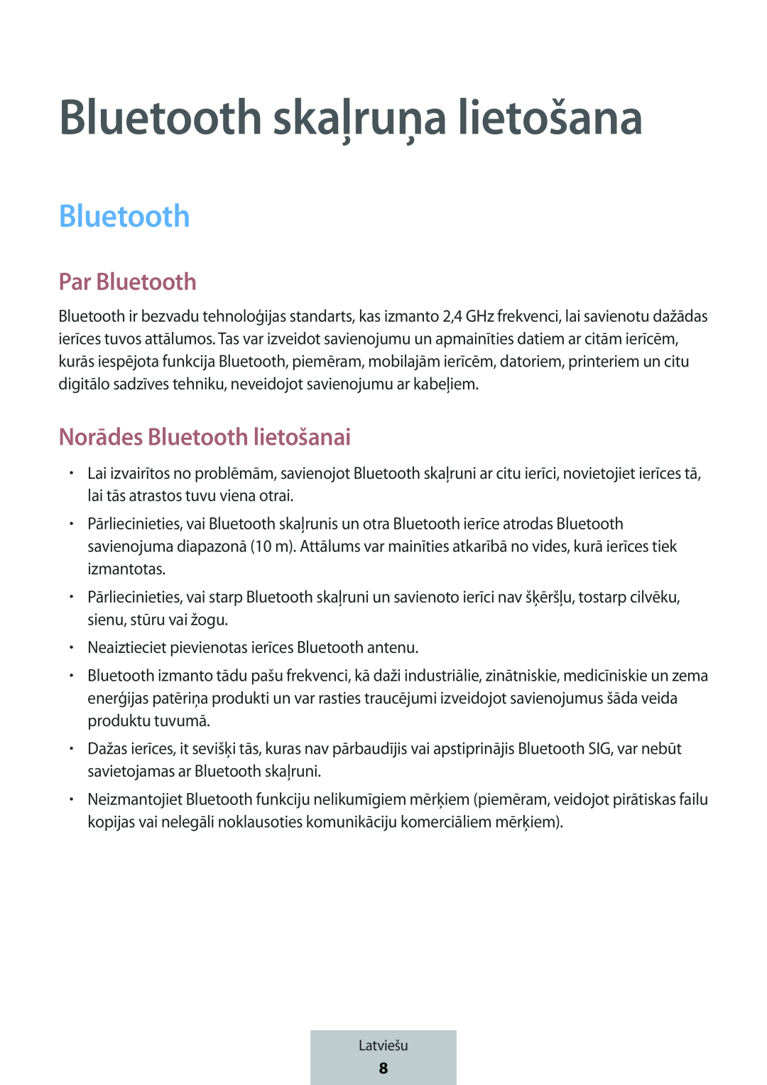 Bluetooth skaļruņa lietošana Par Bluetooth