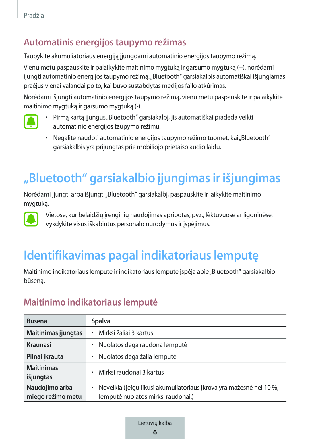 Identifikavimas pagal indikatoriaus lemputę Automatinis energijos taupymo režimas