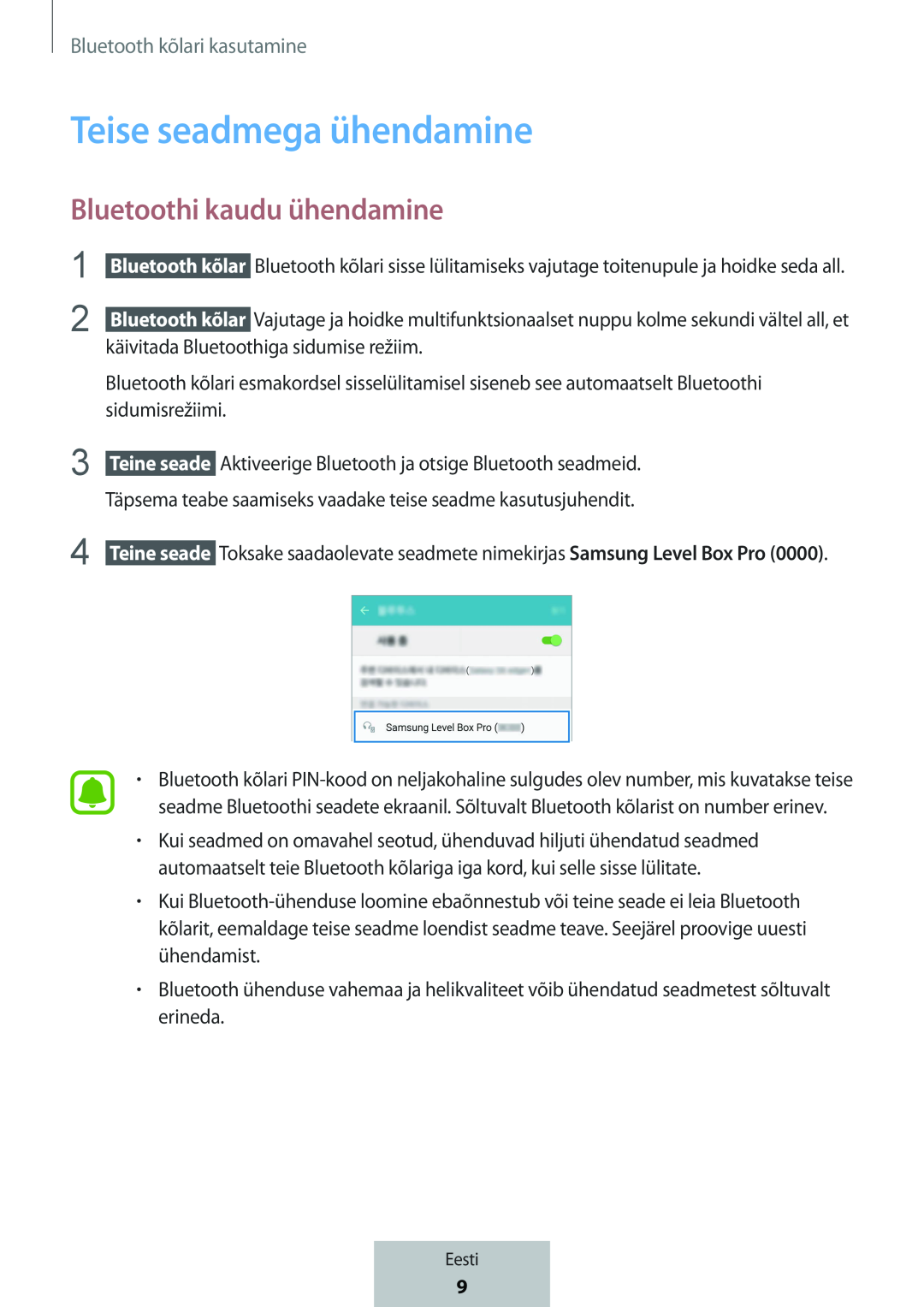 Bluetoothi kaudu ühendamine Box Level Box PRO