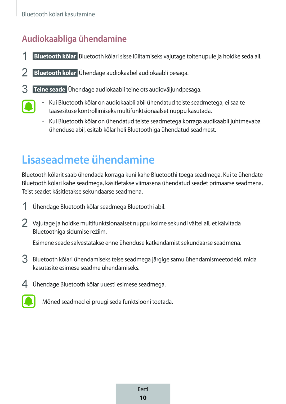 Lisaseadmete ühendamine Audiokaabliga ühendamine