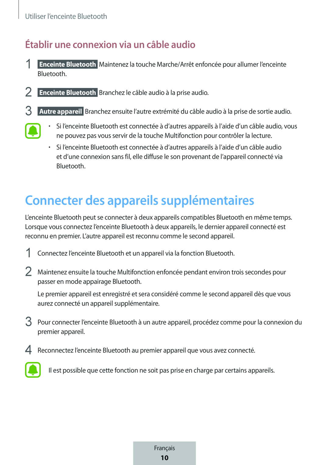 Établir une connexion via un câble audio Connecter des appareils supplémentaires