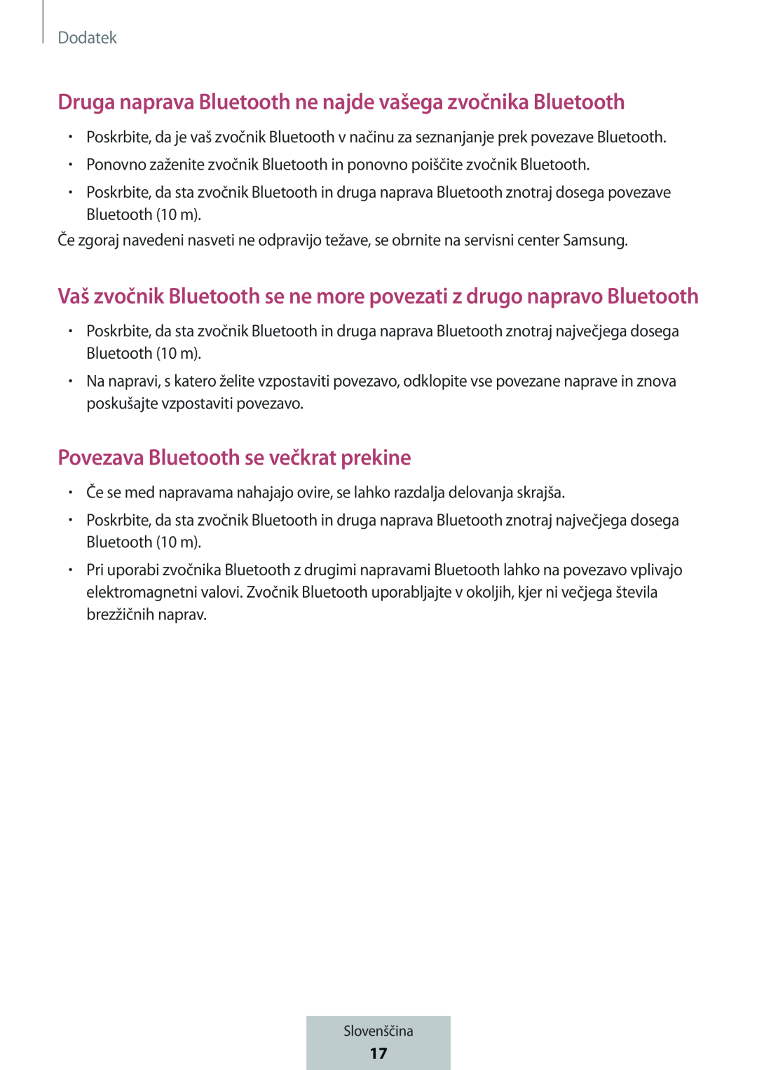 Vaš zvočnik Bluetooth se ne more povezati z drugo napravo Bluetooth Druga naprava Bluetooth ne najde vašega zvočnika Bluetooth