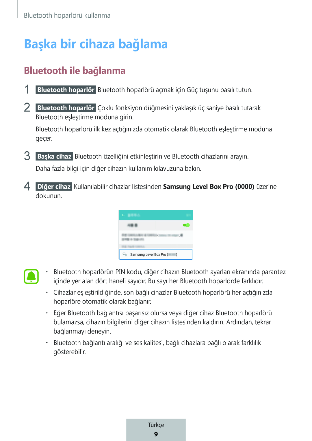 Bluetooth ile bağlanma Başka bir cihaza bağlama