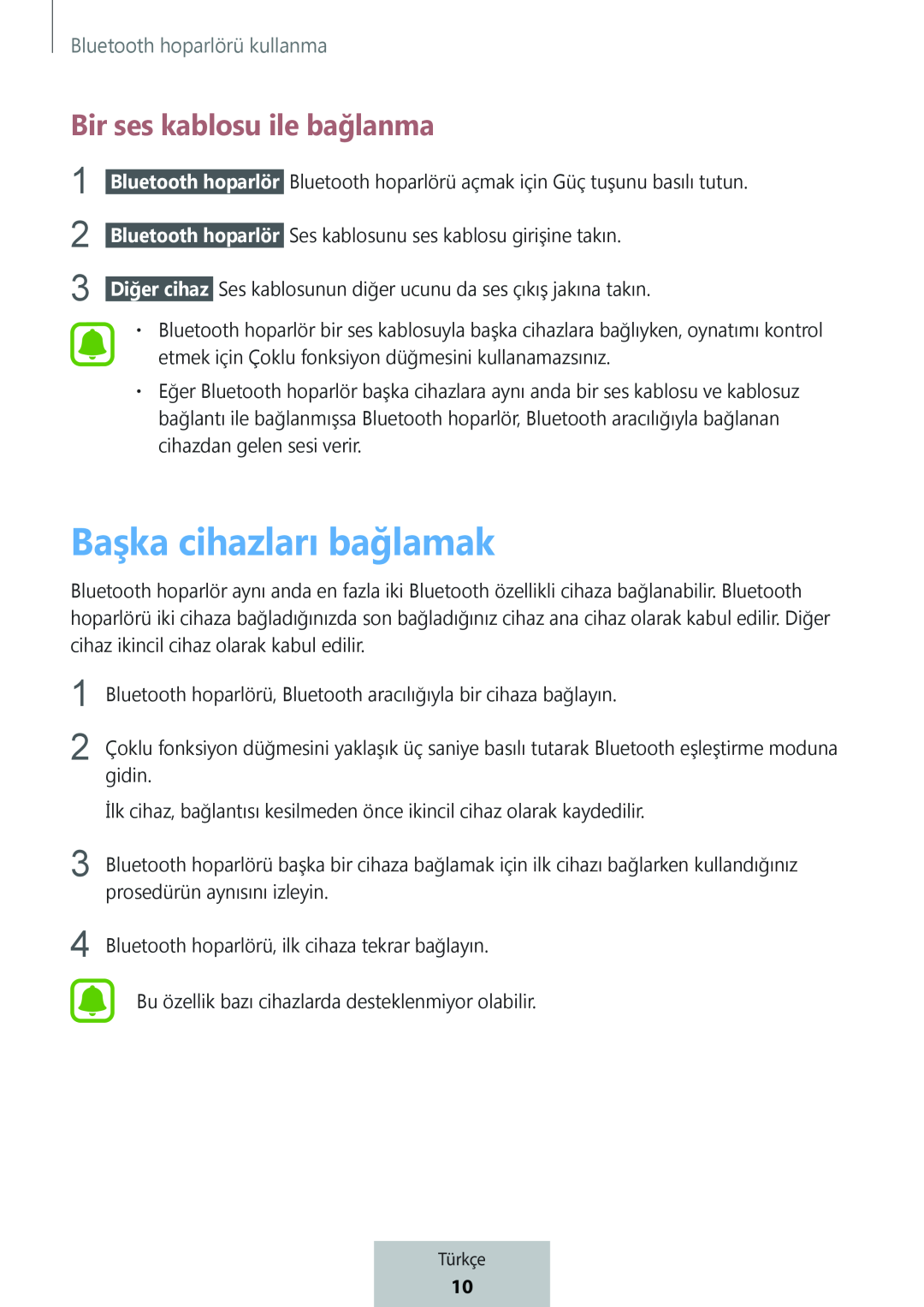 Bir ses kablosu ile bağlanma Başka cihazları bağlamak