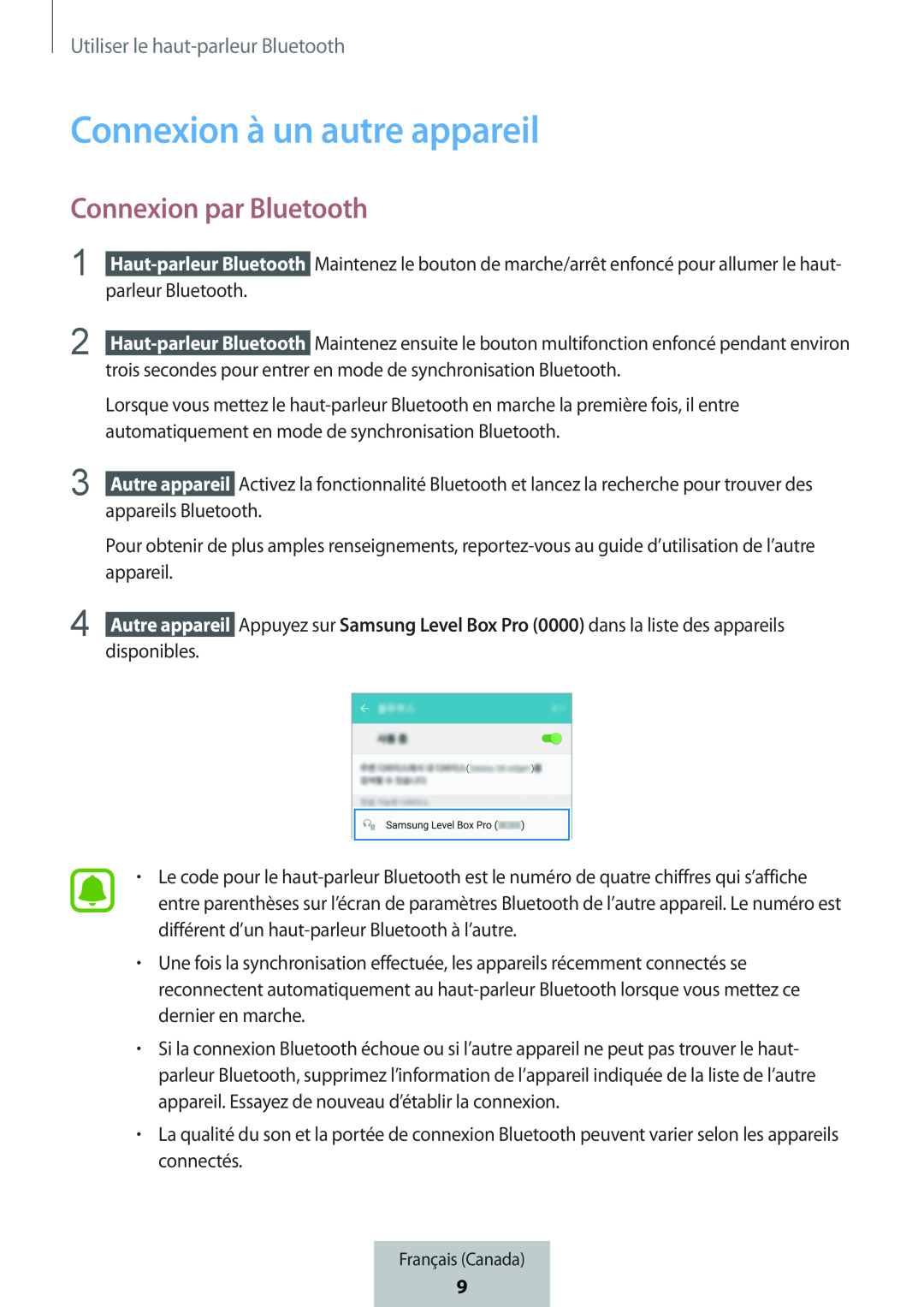 Connexion par Bluetooth Connexion à un autre appareil