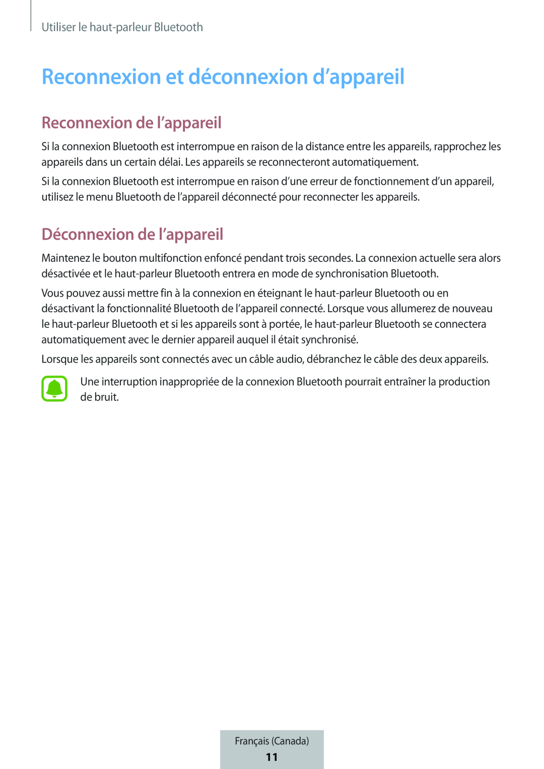 Reconnexion de l’appareil Déconnexion de l’appareil